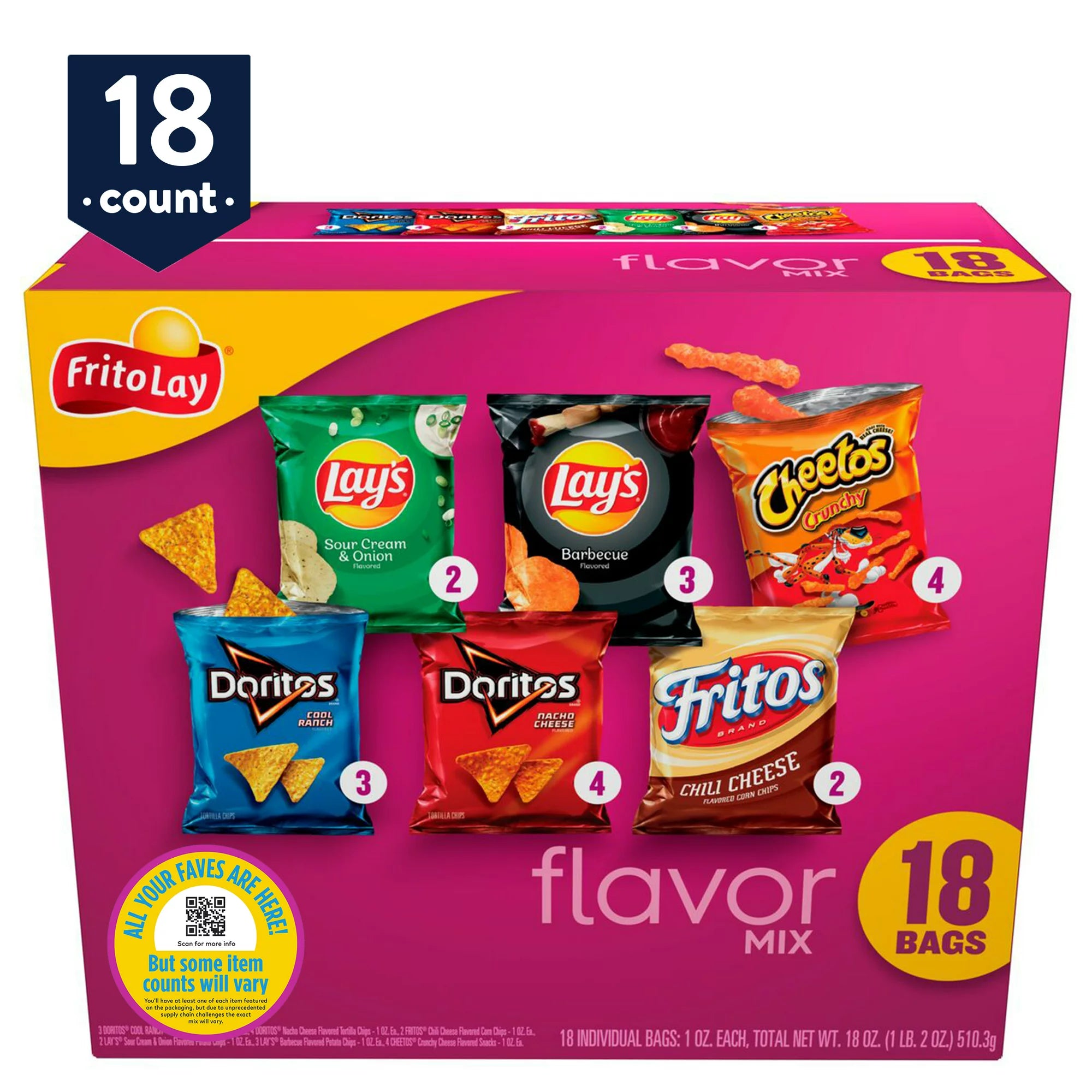Paquete de refrigerio variado con mezcla de sabores de Frito-Lay, 18 unidades, 18 oz