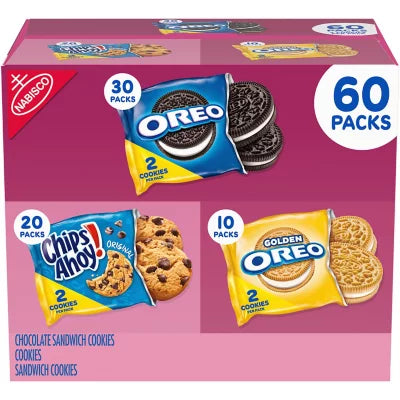 Paquete variado de galletas Nabisco con Oreo y Chips Ahoy!, paquete de 60, 3 libras