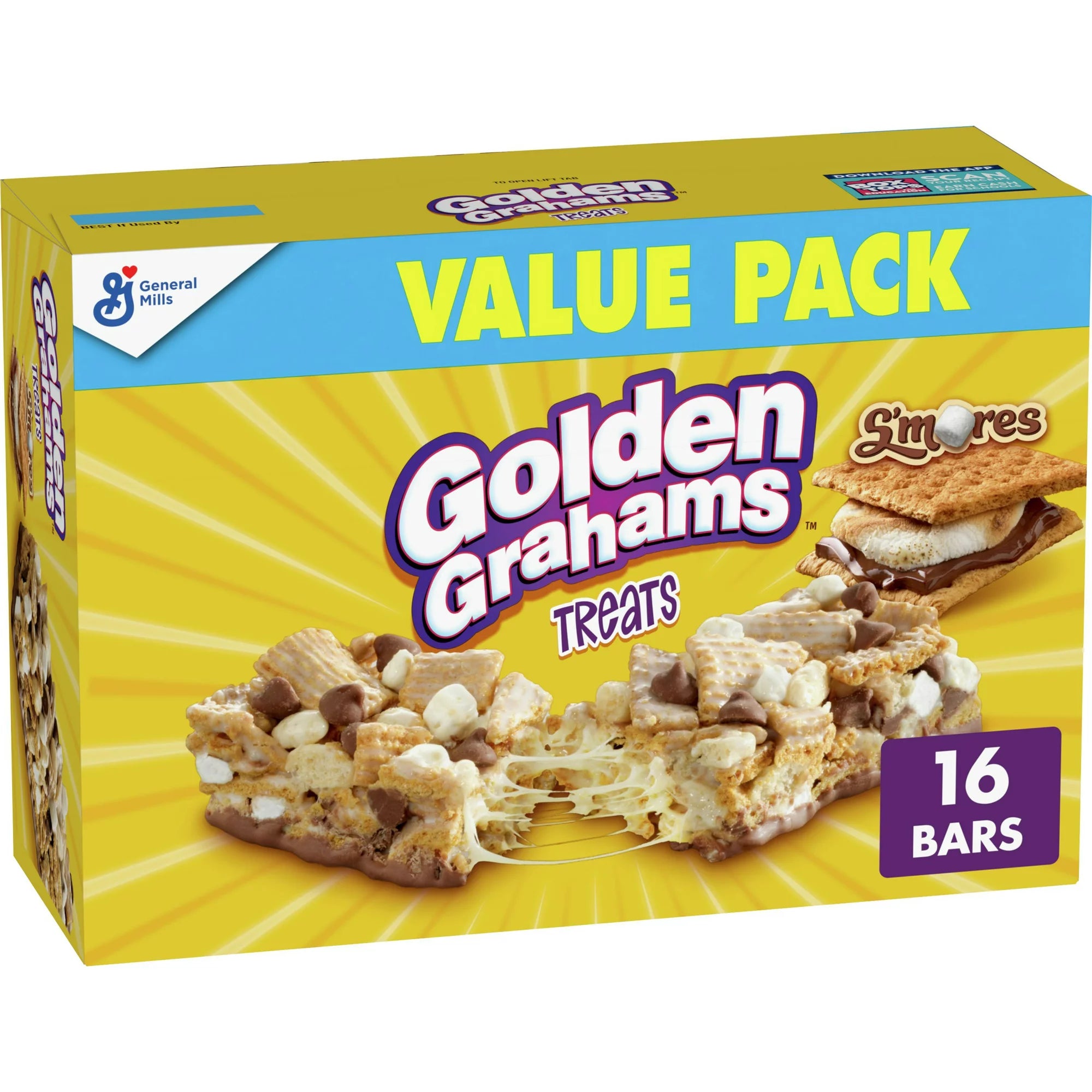 Barras de cereal para el desayuno Golden Grahams, S'mores, barras de refrigerio, 16 unidades de 17 oz