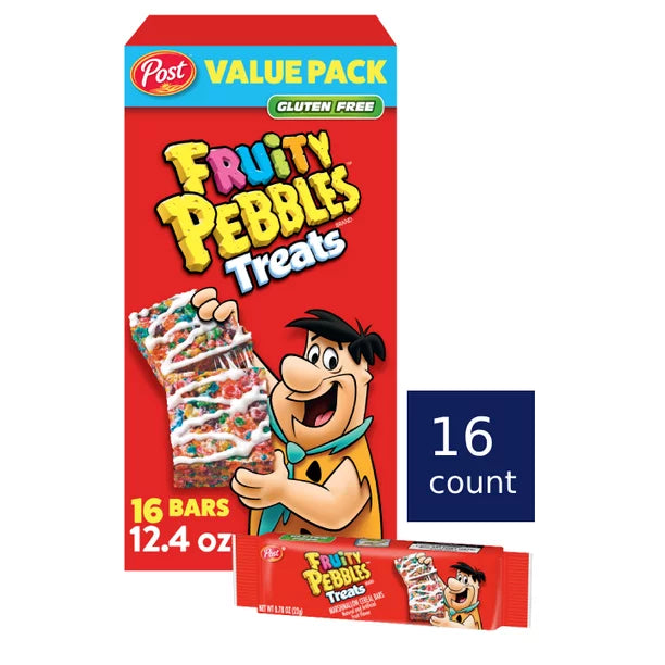 Barras de cereales para el desayuno Post Fruity PEBBLES, 16 barras de 17 oz