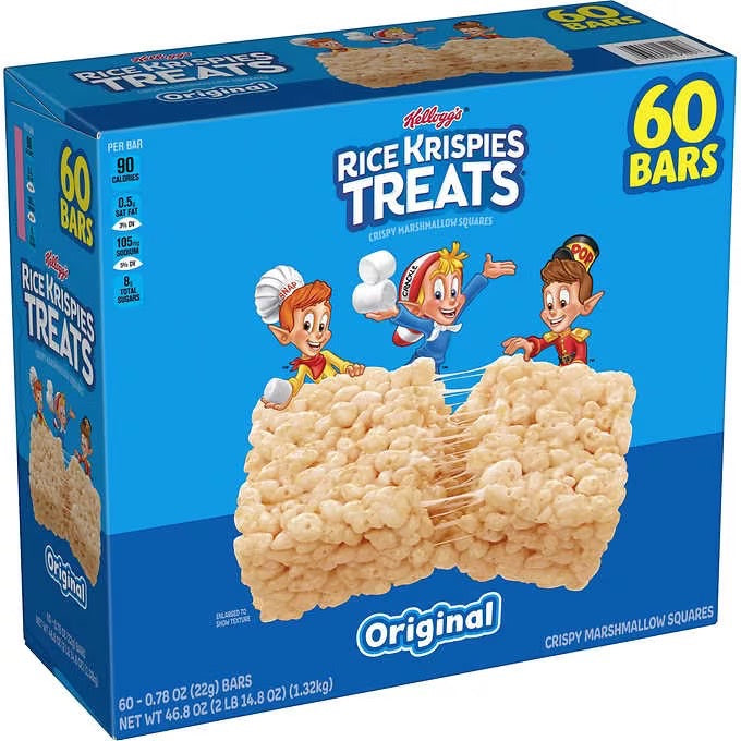 Barras de Rice Krispies Treats de Kellogg's, tamaño original, 60 unidades, 46,8 oz