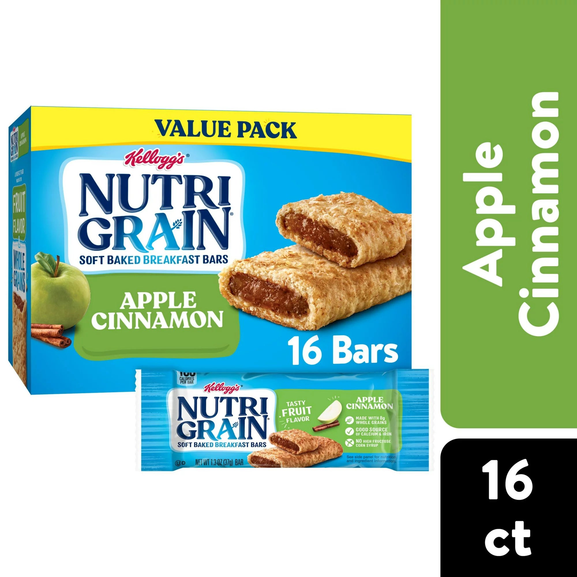 Barras de desayuno horneadas suaves y masticables Nutri-Grain de manzana y canela, 16 unidades, 20,8 oz
