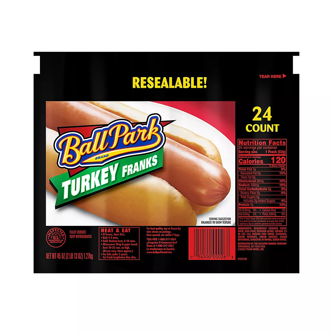 Ball Park Turkey Franks 24 ct – 3 lbs (48 oz)