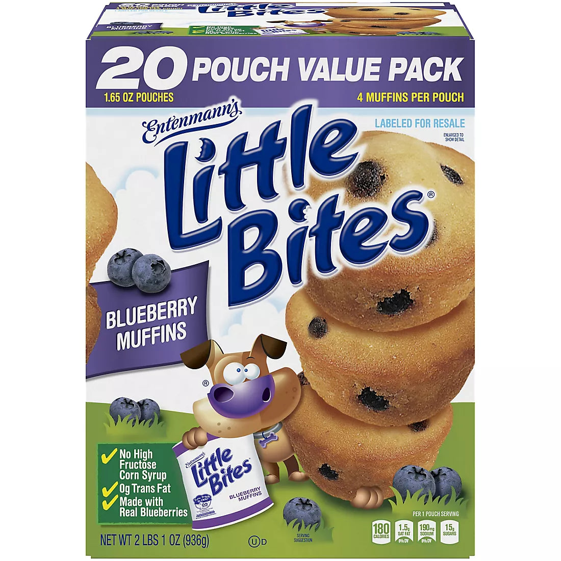 Muffins de arándanos Little Bites de Entenmann, paquete de 20, 2 libras
