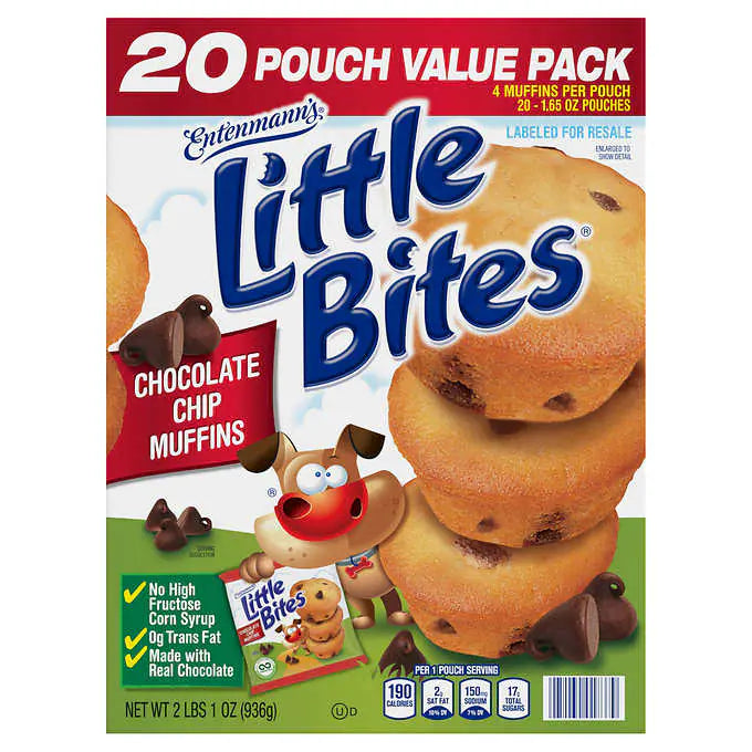 Muffins con chispas de chocolate Little Bites de Entenmann, paquete de 20, 2 libras