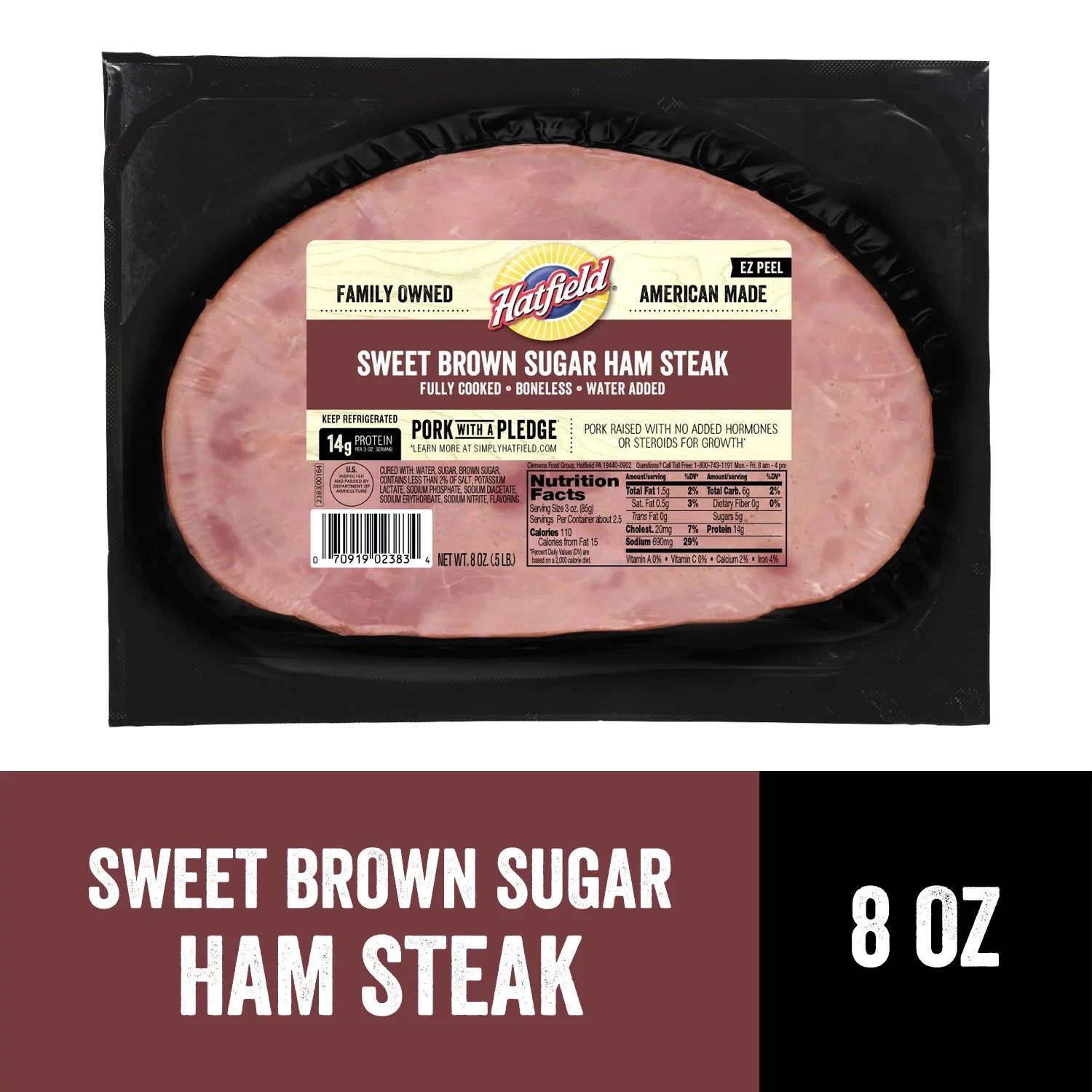 Hatfield Boneless Ham Steak, Sweet Brown Sugar – 8 oz