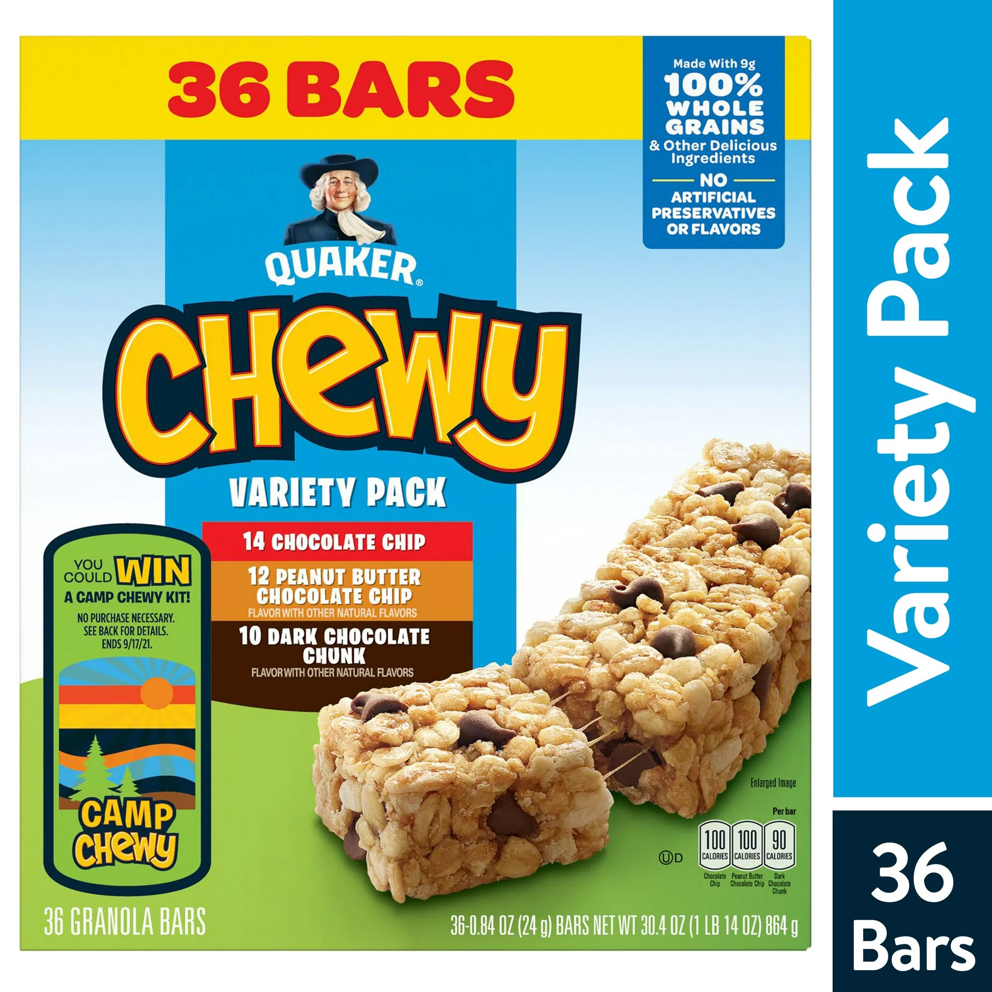 Barras de granola masticables Quaker, paquete variado de 3 sabores, 36 unidades, 31 oz