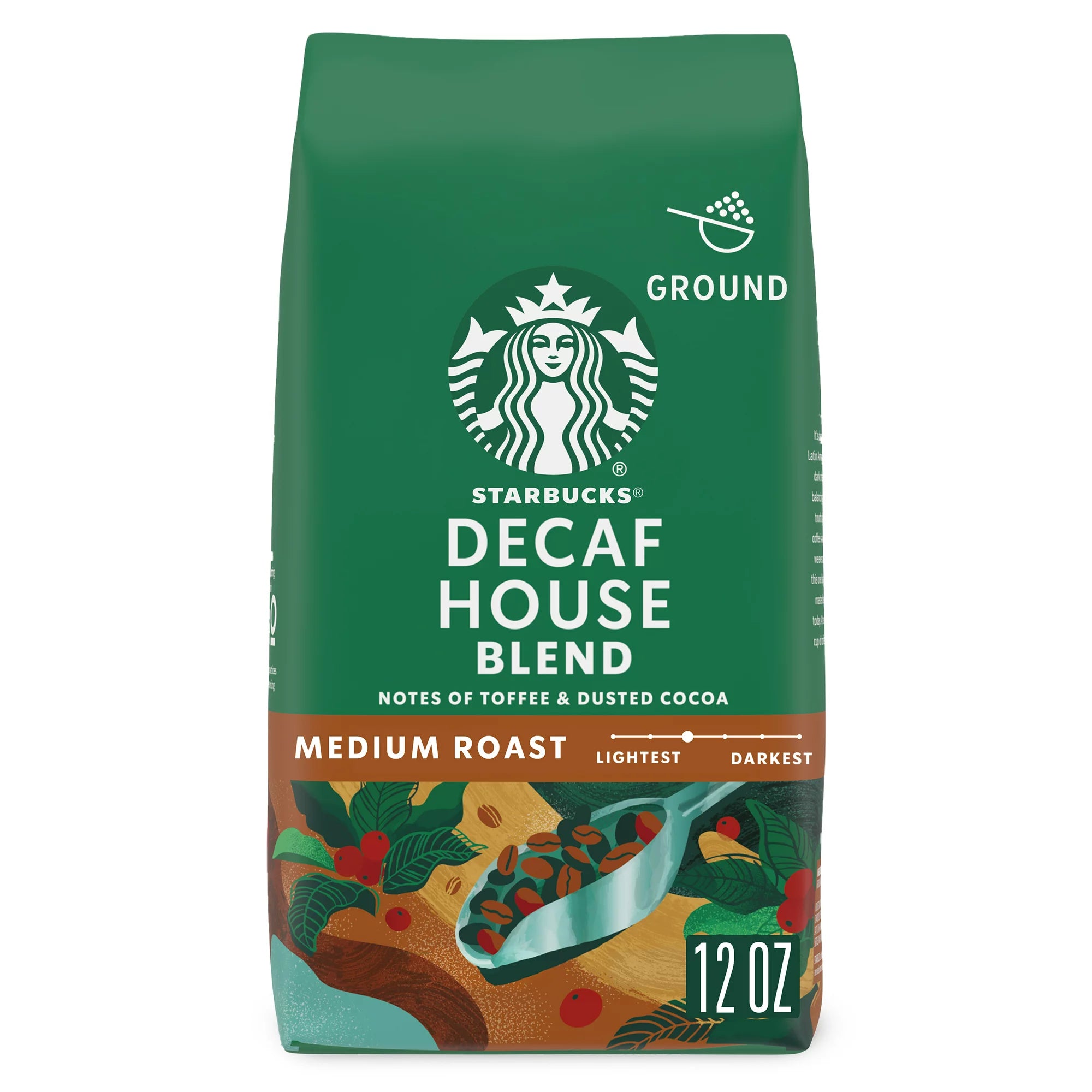 Café molido descafeinado Starbucks Arabica Beans, tostado medio, mezcla casera