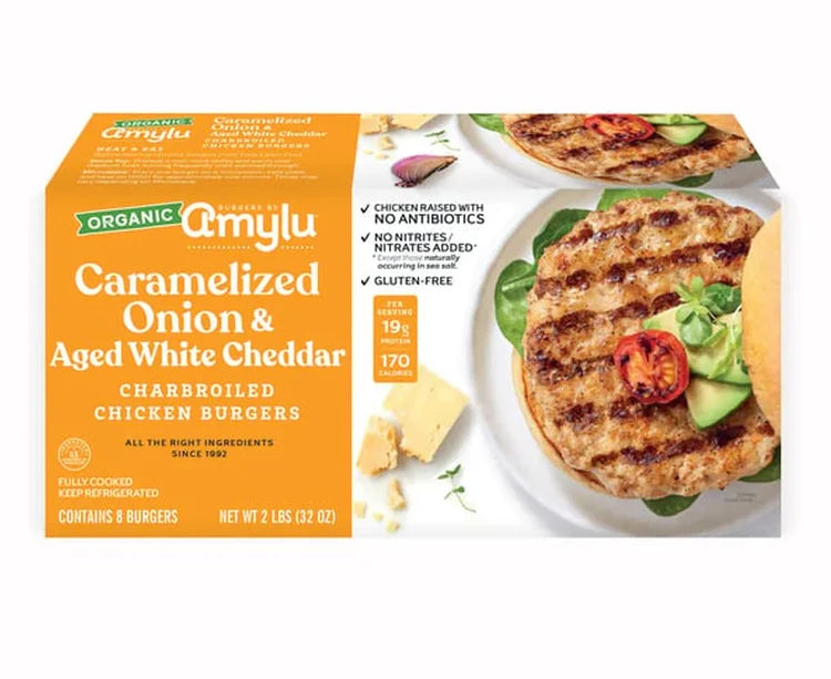 Amylu Caramelized Onion & Aged White Cheddar Chicken Burgers – 2.2 lbs (35.2 oz)