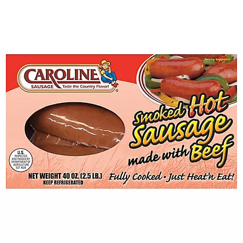Caroline Hot Smoked Beef Sausage – 2.5 lbs (40 oz)