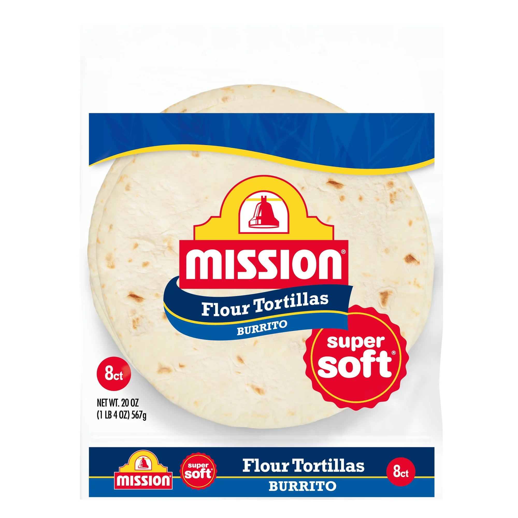 Tortillas de harina grandes Mission Super Soft Burrito, 8 unidades, 20 oz