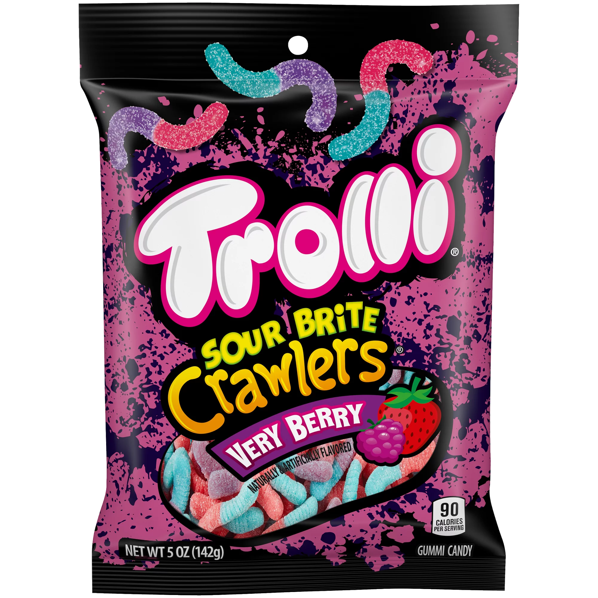 Trolli Sour Brite Crawlers, caramelos de goma con forma de gusano con sabor a frutos del bosque, 5 oz