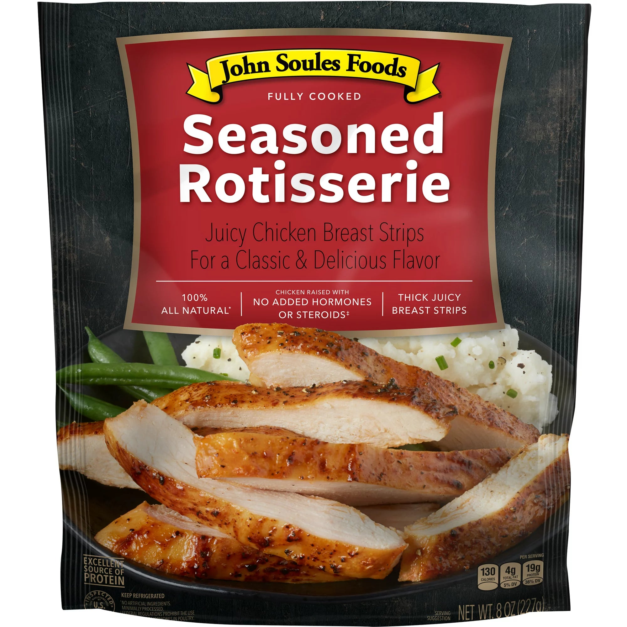 Tiras de pollo asado recién sazonado de John Soules Foods, 8 oz