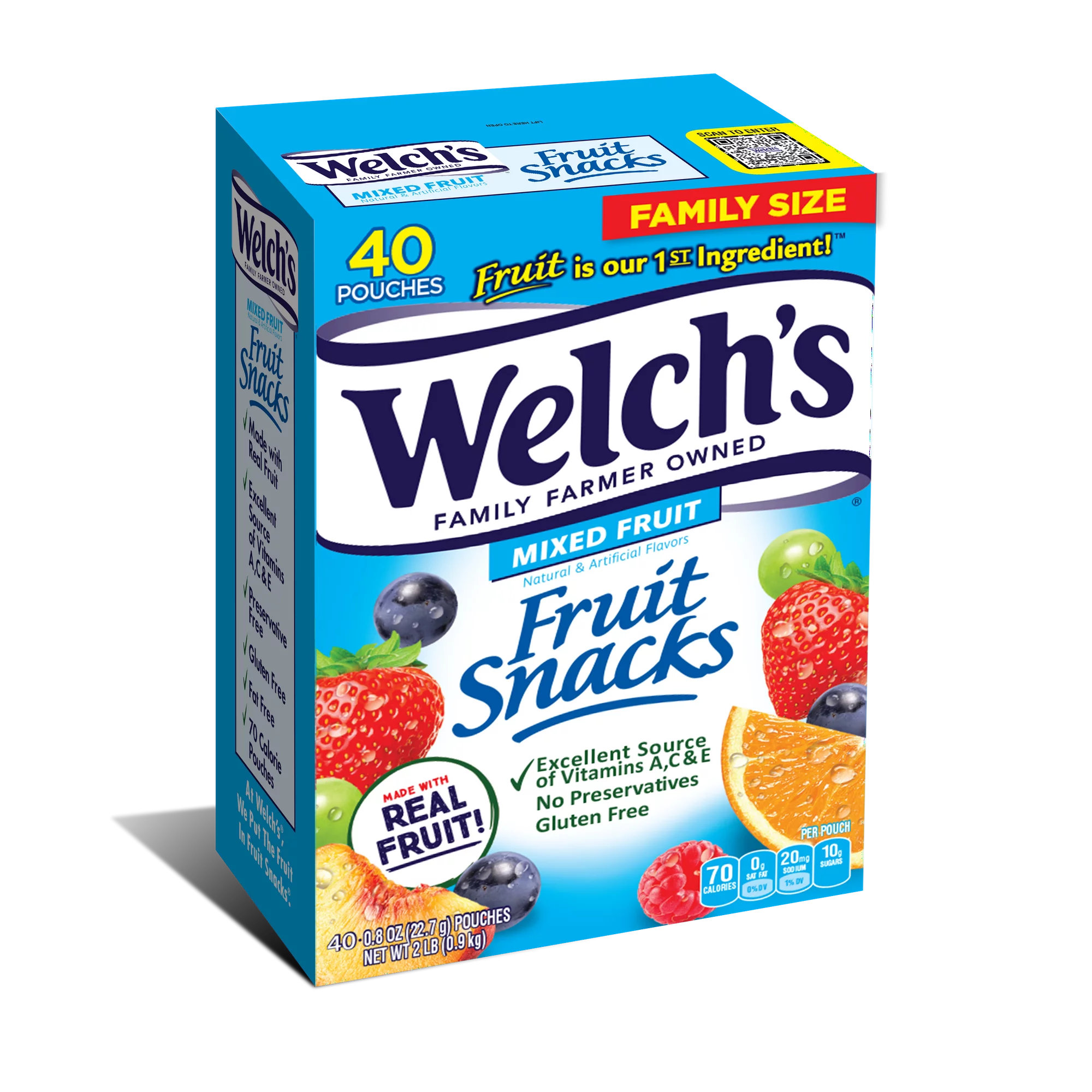 Bocadillos de frutas mixtas Welch's, tamaño familiar, 40 unidades, 2 libras