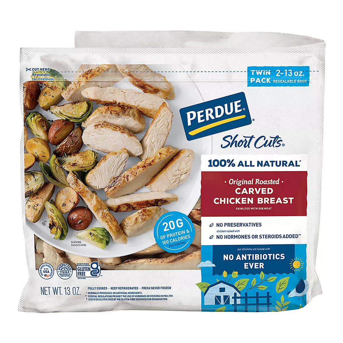 Pechuga de pollo tallada asada original Perdue Short Cuts, paquete de 2, 26 oz.
