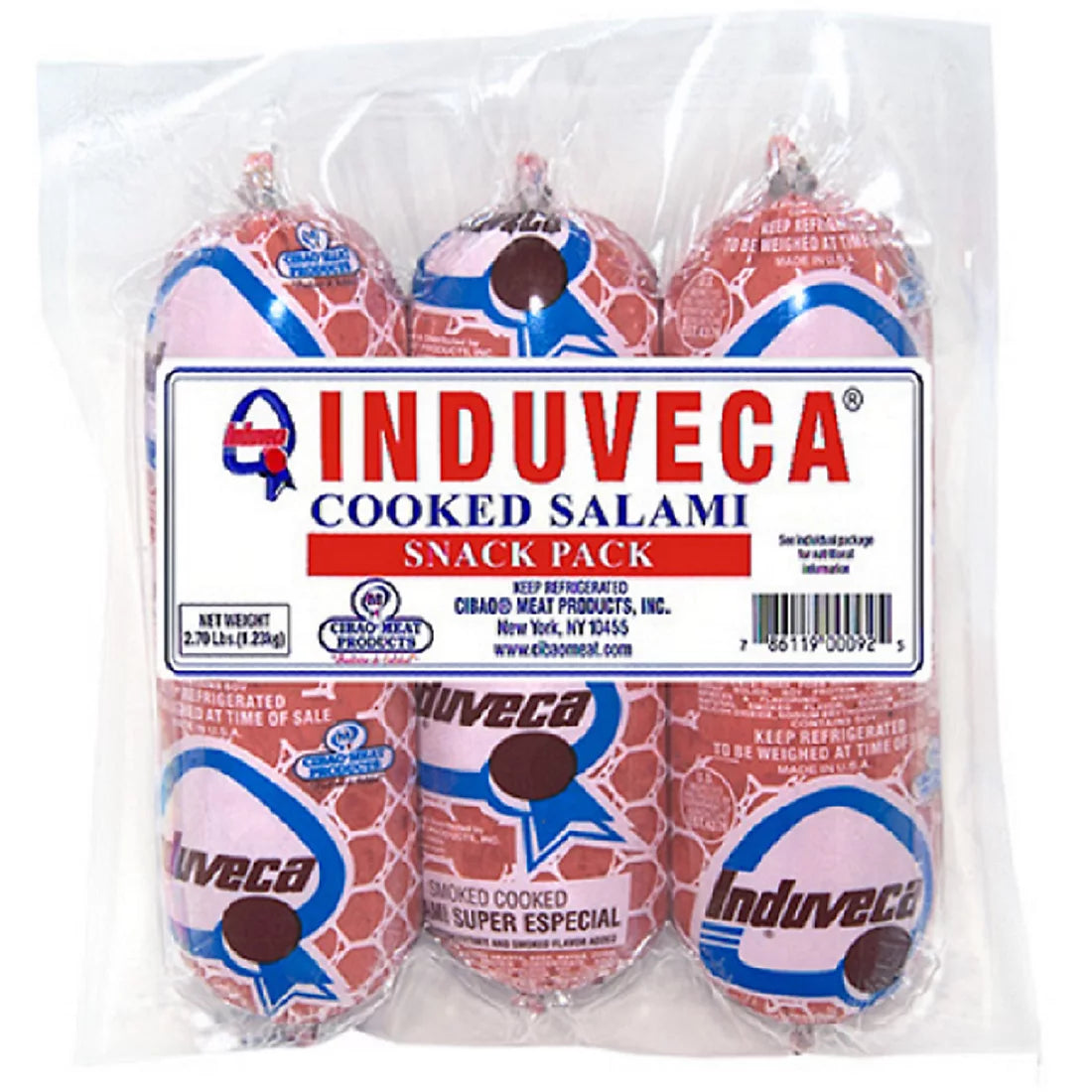 Paquete de bocadillos de salami cocido Induveca, 3 unidades, 2,8 libras