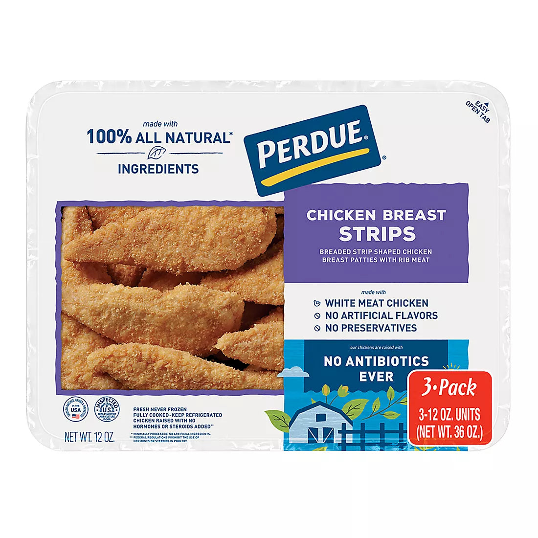 Tiras de pechuga de pollo empanizadas Perdue, paquete de 3.