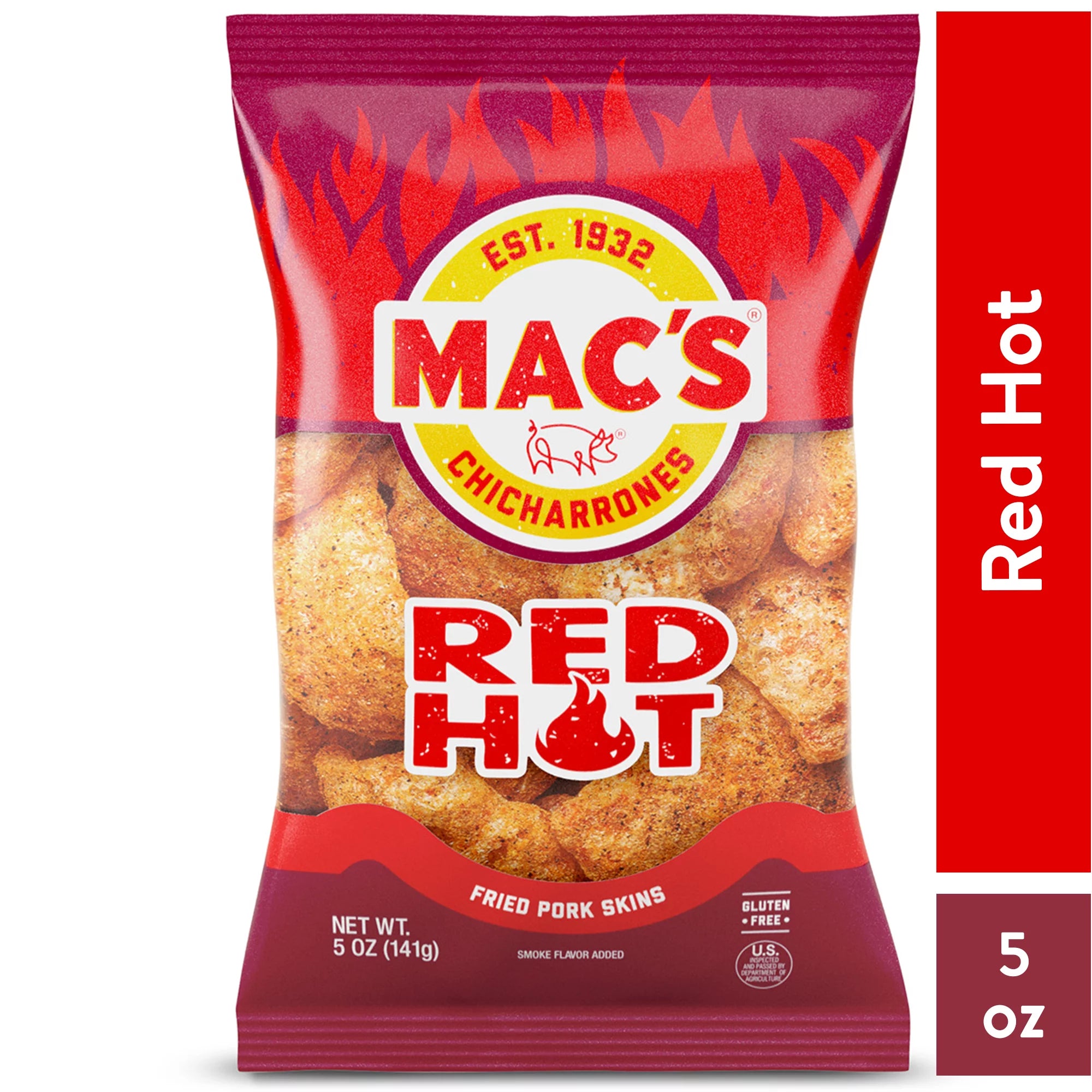 Mac’s Chicharrones Red Hot Fried Pork Skins – 5 oz