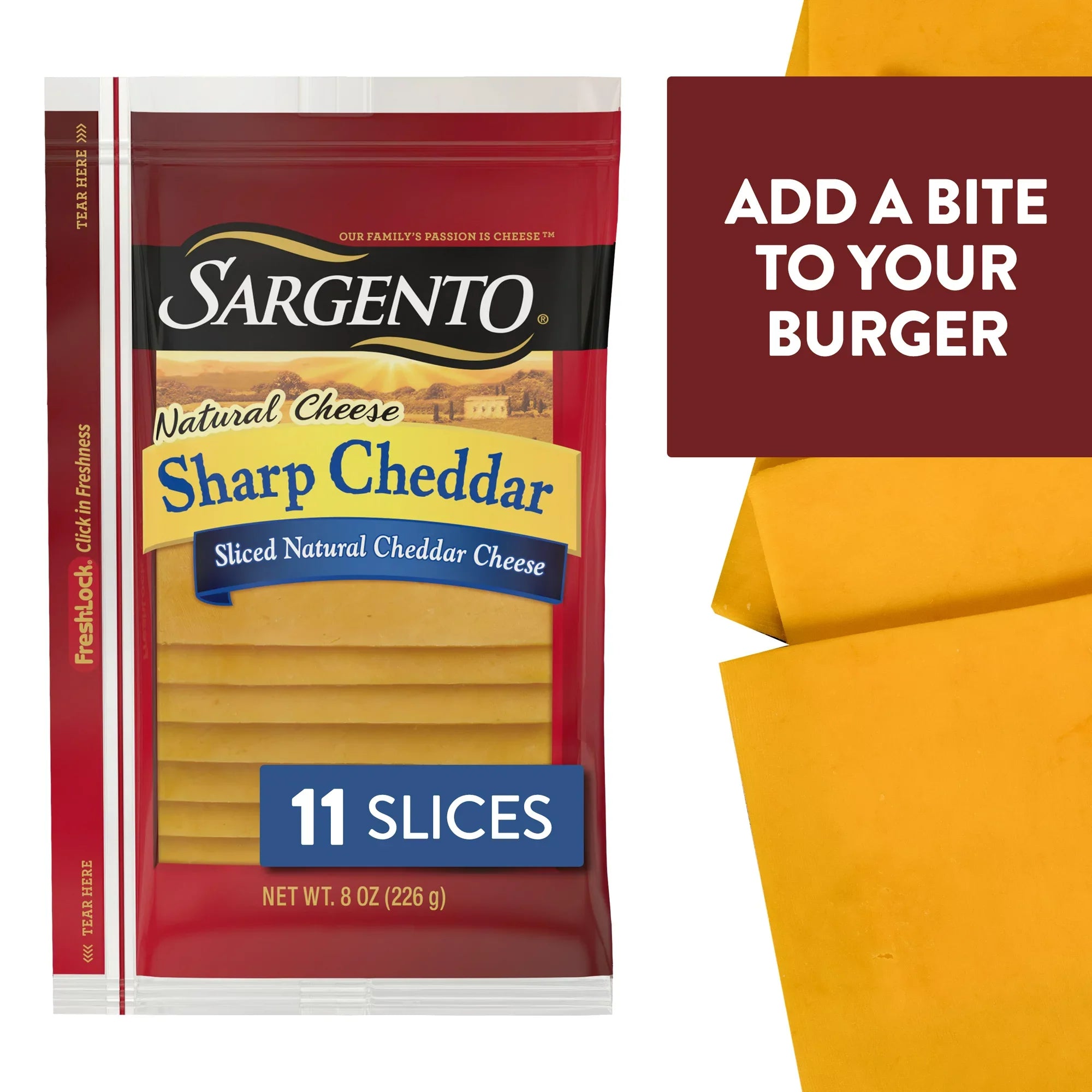 Queso cheddar fuerte en lonchas Sargento de 8 oz
