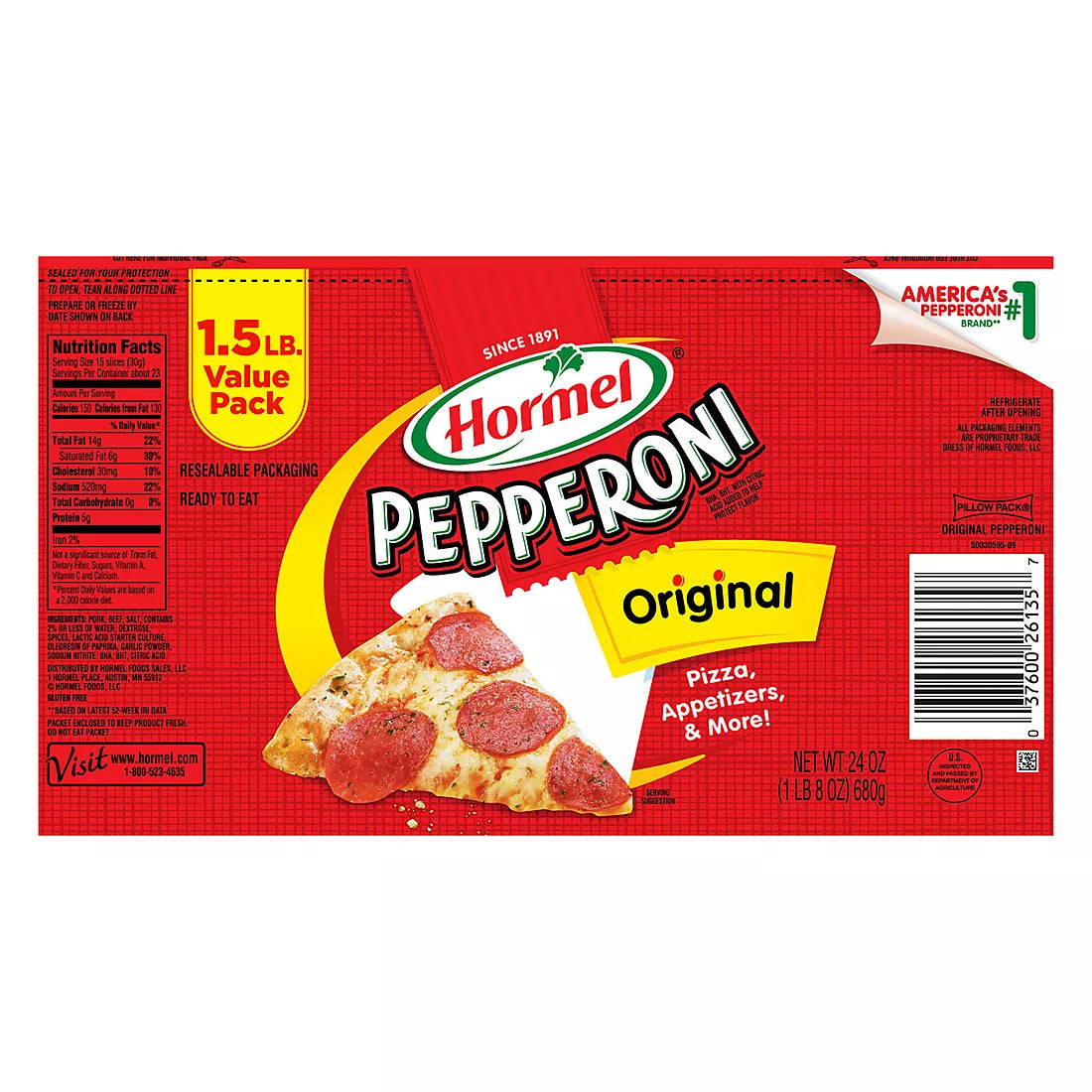 Hormel Sliced Pepperoni – 1.5 lbs (24 oz)