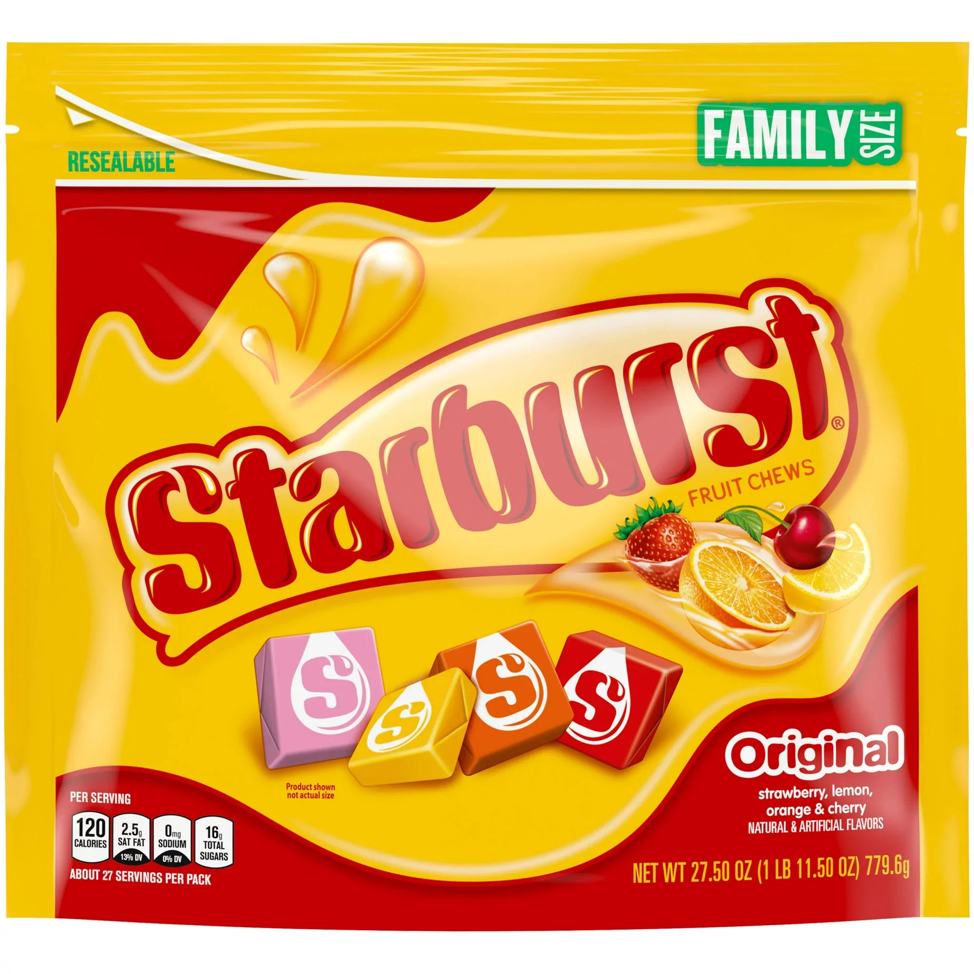 Caramelos gomosos Starburst Original Fruit Chews tamaño familiar 27,5 oz