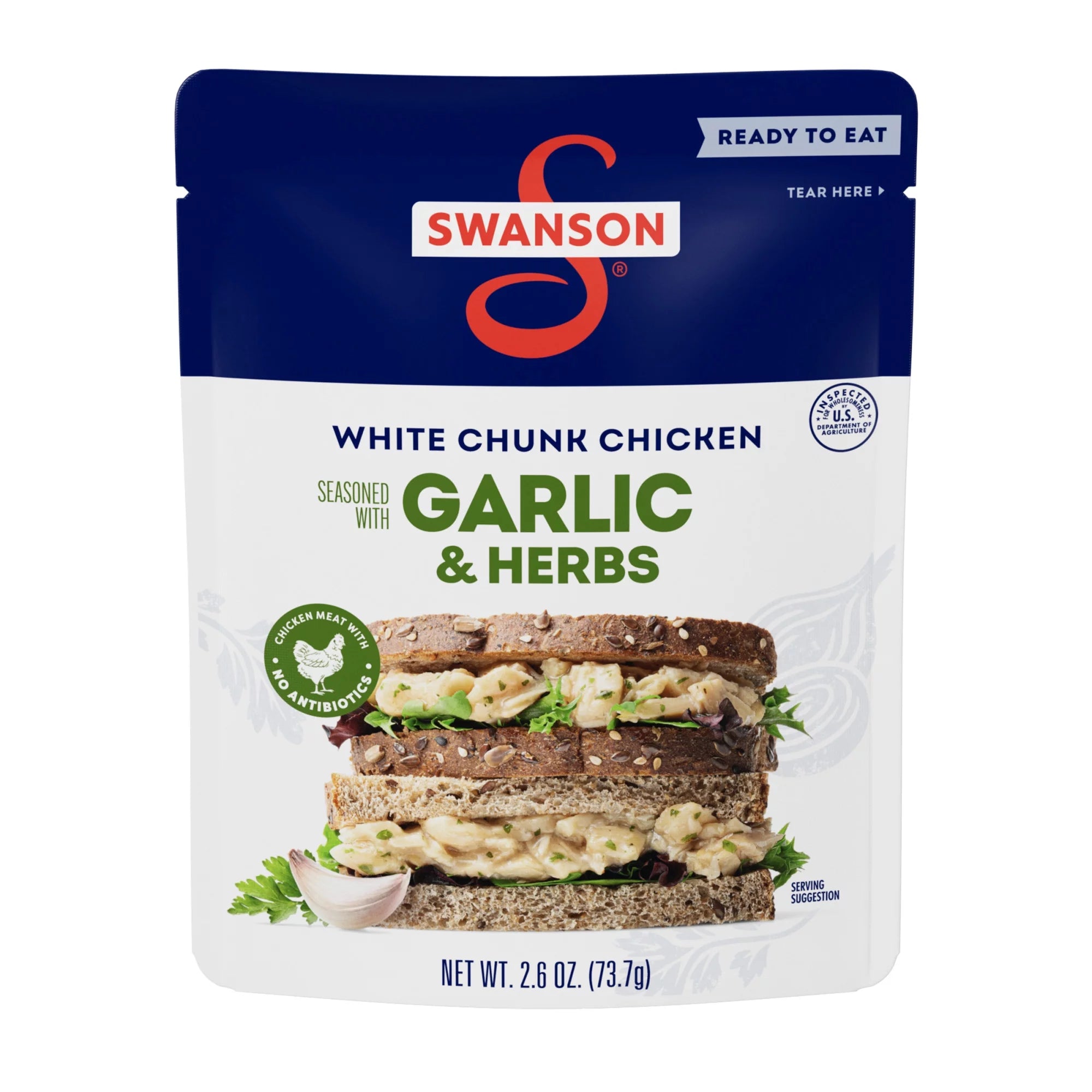 Swanson Garlic & Herbs White Chunk Fully Cooked Chicken – 2.6 oz
