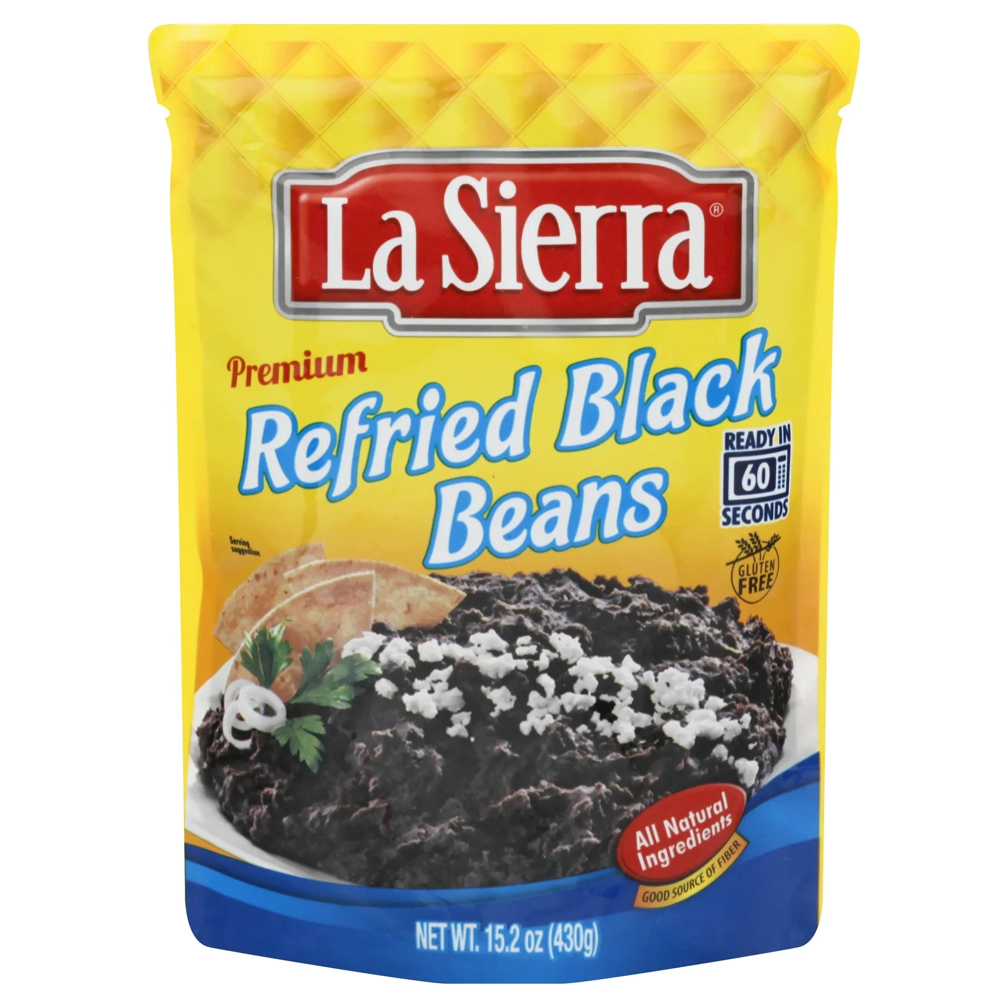 Frijoles negros refritos La Sierra, hechos con frijoles negros sazonados, bolsa de 15,2 oz