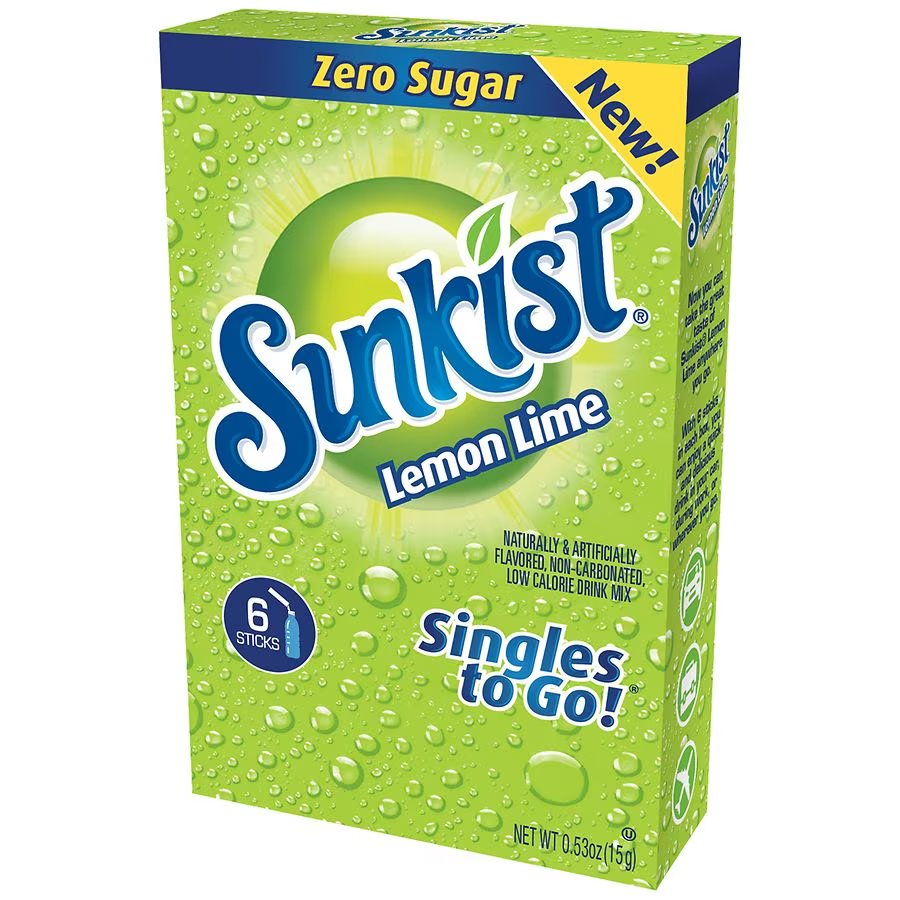 Mezcla para bebidas Sunkist Singles to Go con sabor a limón y lima