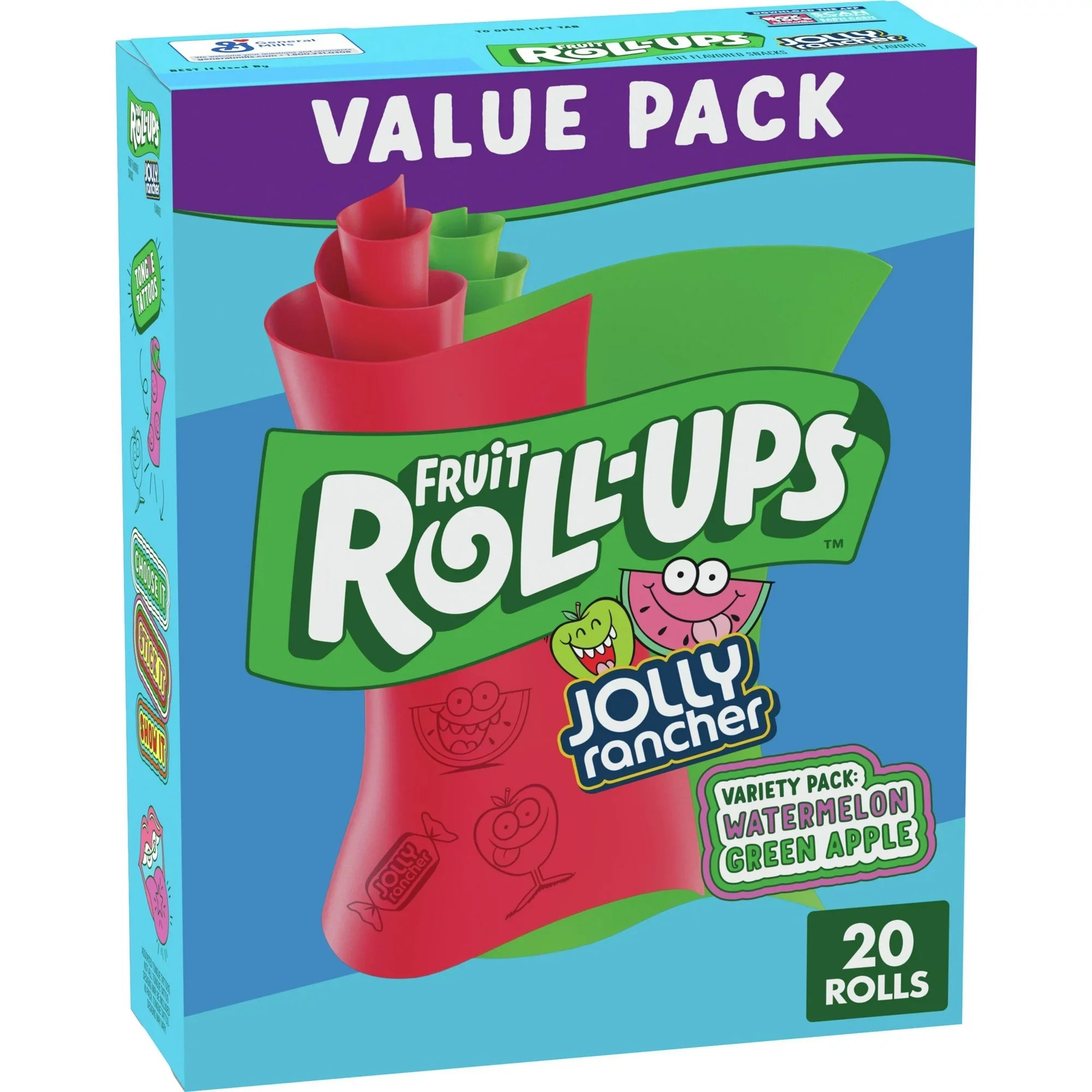 Snacks Fruit Roll-Ups con sabor a frutas, Jolly Rancher, paquete variado, 20 unidades de 10 oz