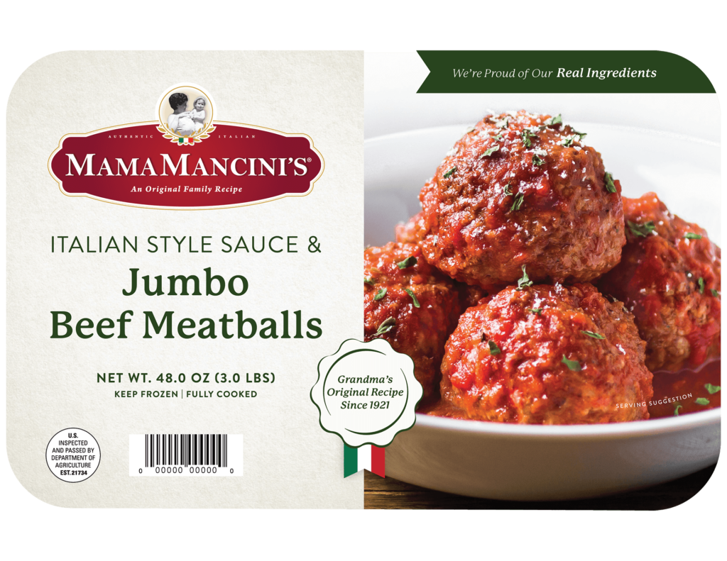 Mama Mancini Jumbo Beef Meatballs with Sauce – 3 lbs (48 oz)