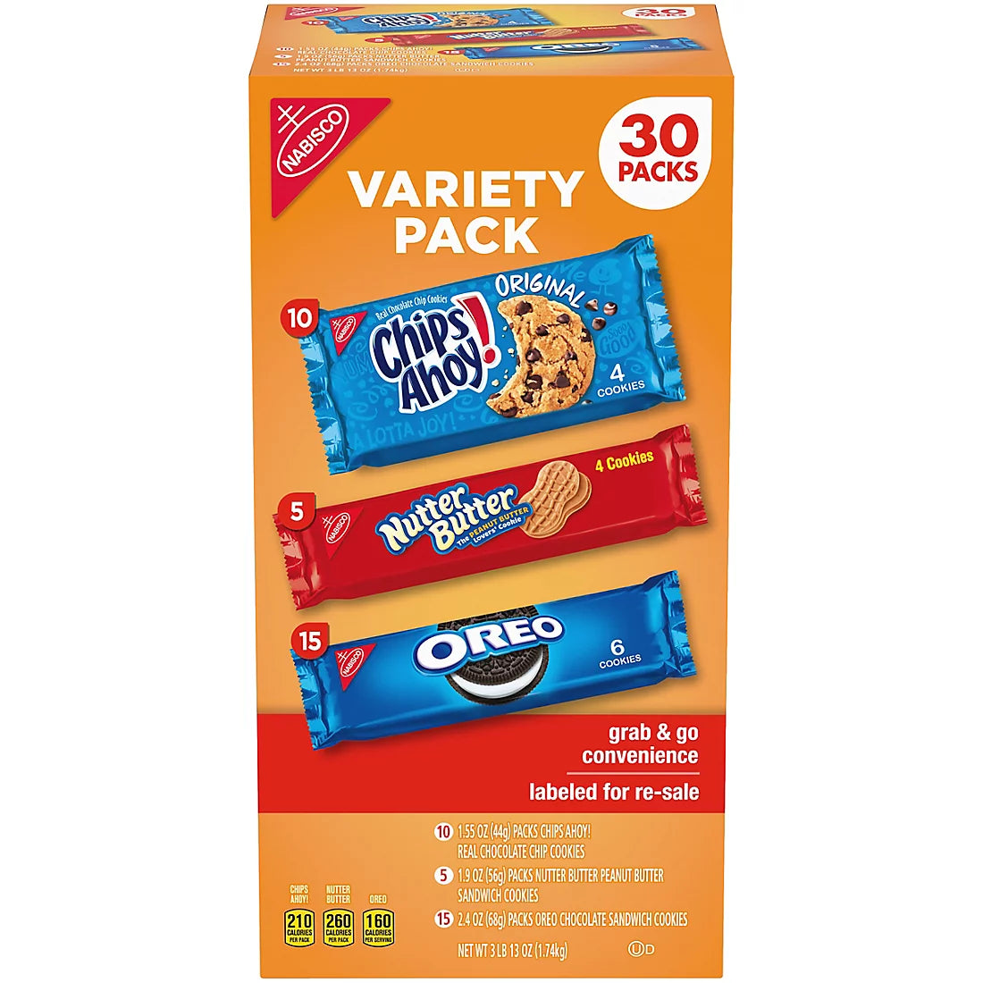 Paquete variado de galletas Nabisco, paquete de 30, 3 libras y 13 onzas