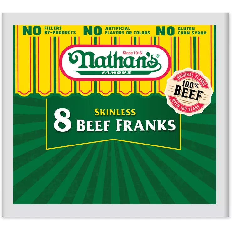 Nathan’s Famous Beef Skinless Franks, 8 Count – 12 oz