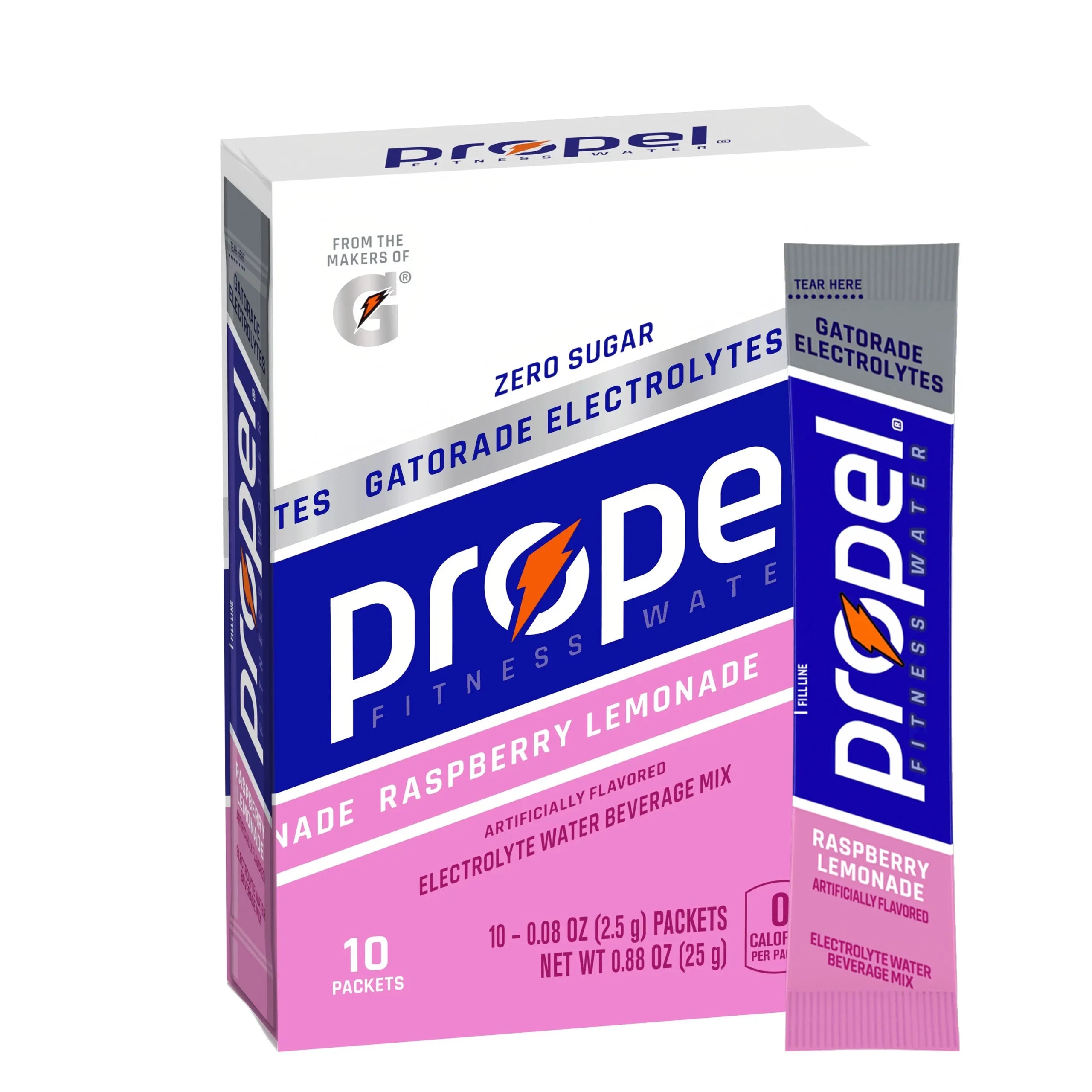 Propel Powder Packets with Electrolytes, Vitamins and No Sugar, Raspberry Lemonade, 10 ct – 1 oz