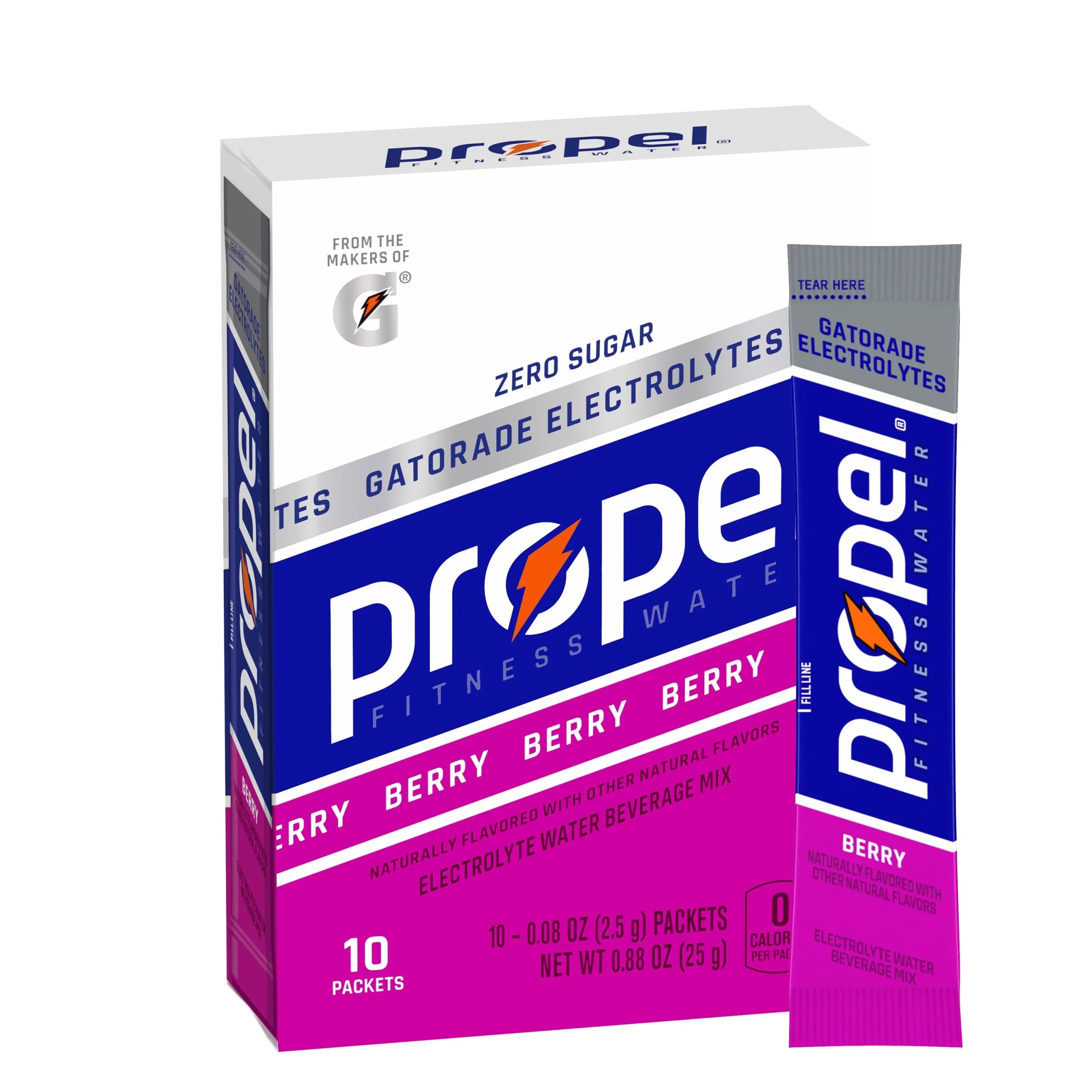 Bebida en polvo con electrolitos y vitaminas Propel Zero Sugar Berry, 10 unidades