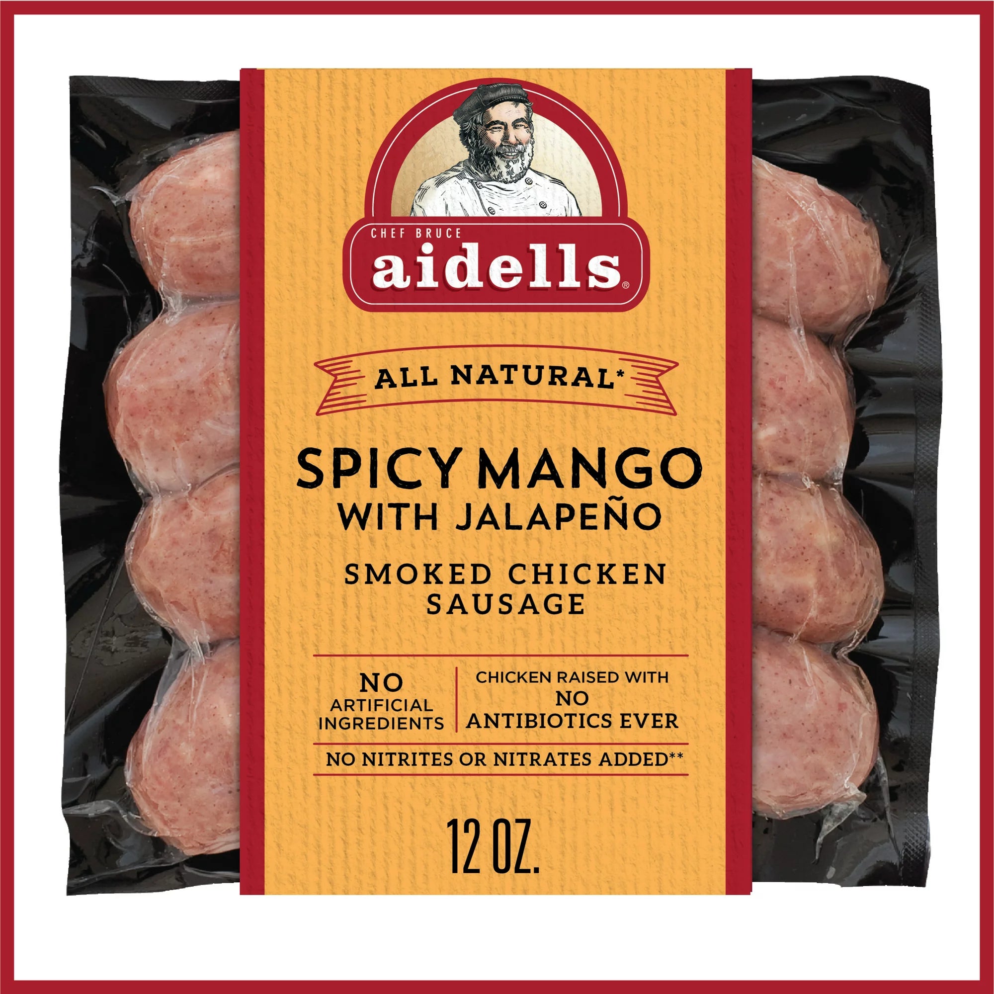 Aidells Smoked Chicken Sausage Links, Spicy Mango with Jalapeño, 12 oz, 4 Count