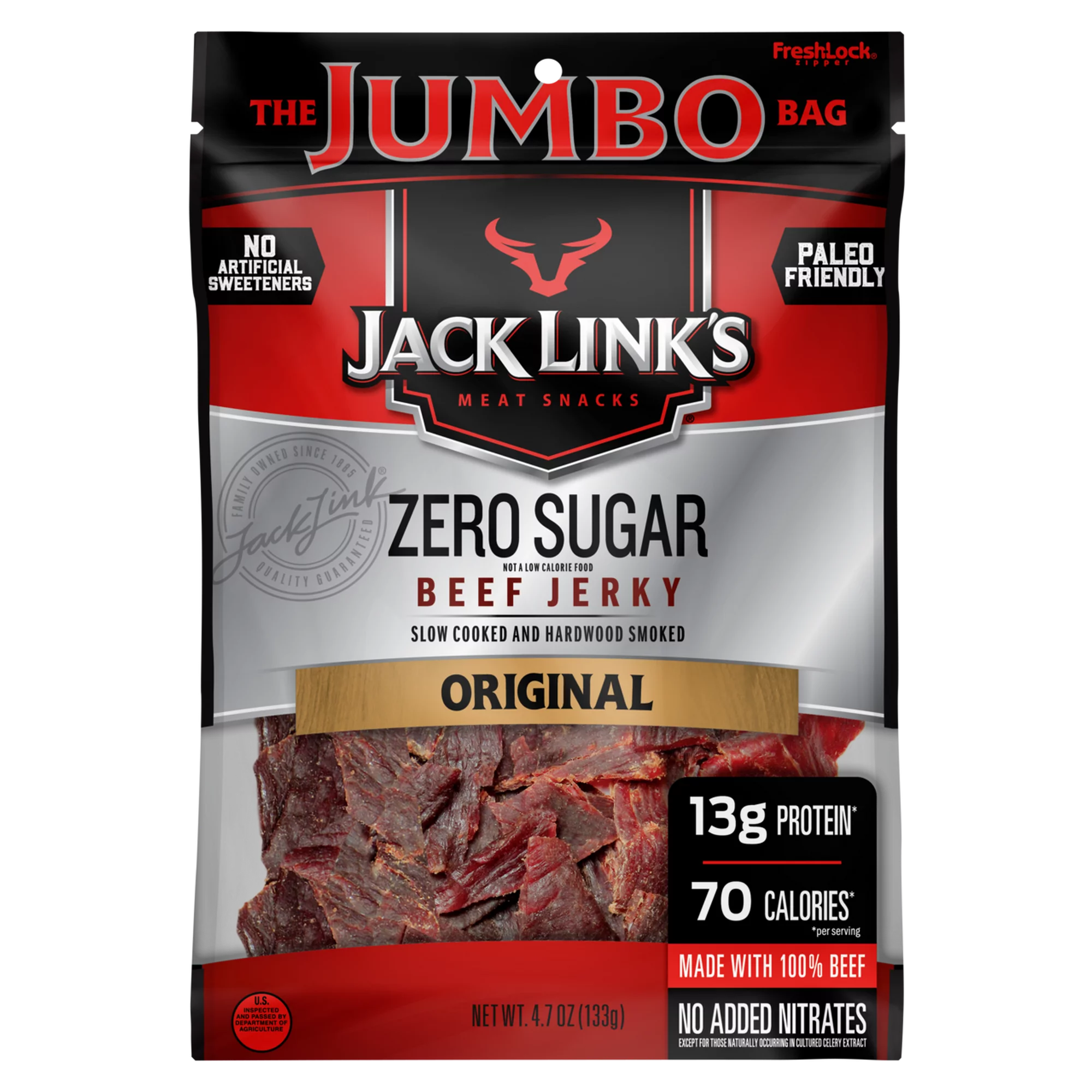 Cecina de res sin azúcar original de Jack Links, 4,7 oz 