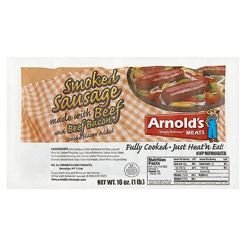 Arnold’s Smoked Sausage, w. Beef Bacon 7 count 16 oz