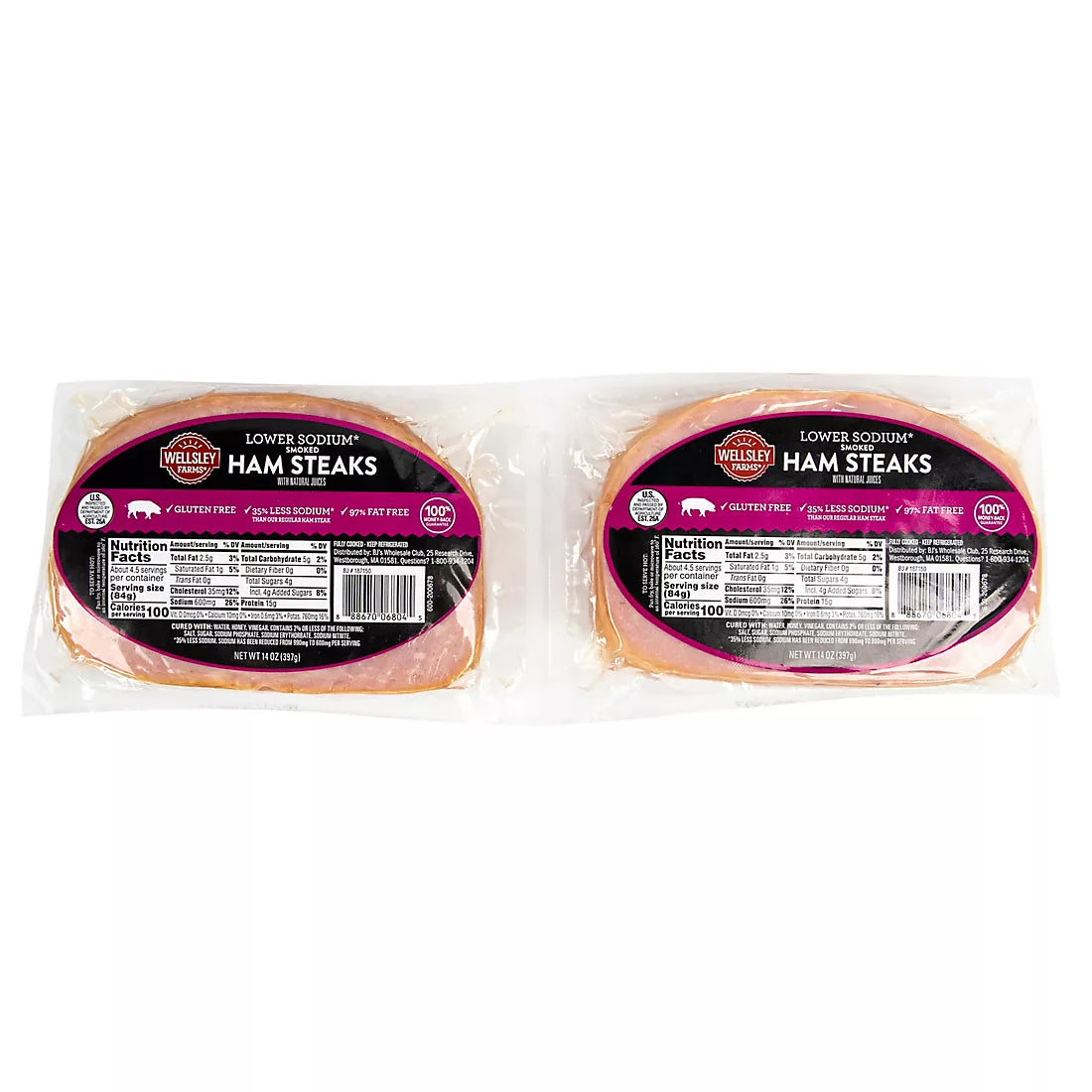 Wellsley Farms Low Sodium Ham Steaks, 2 Pk 28 Oz