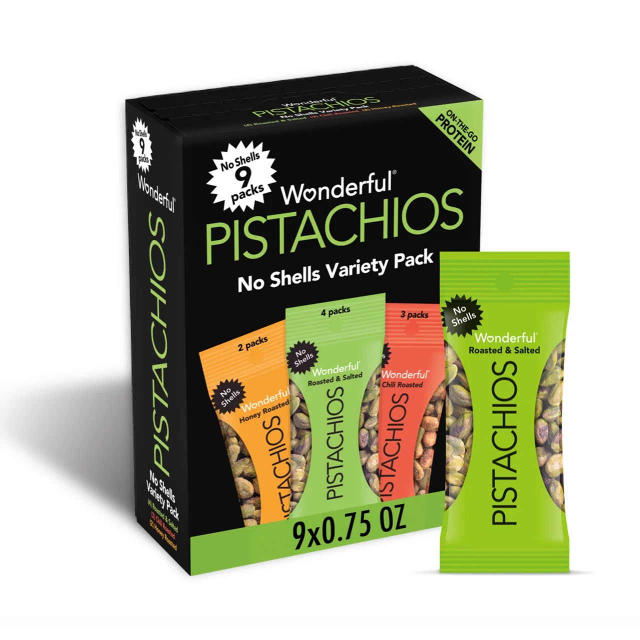 Pistachos maravillosos, frutos secos sin cáscara, paquete variado de 6,75 oz 