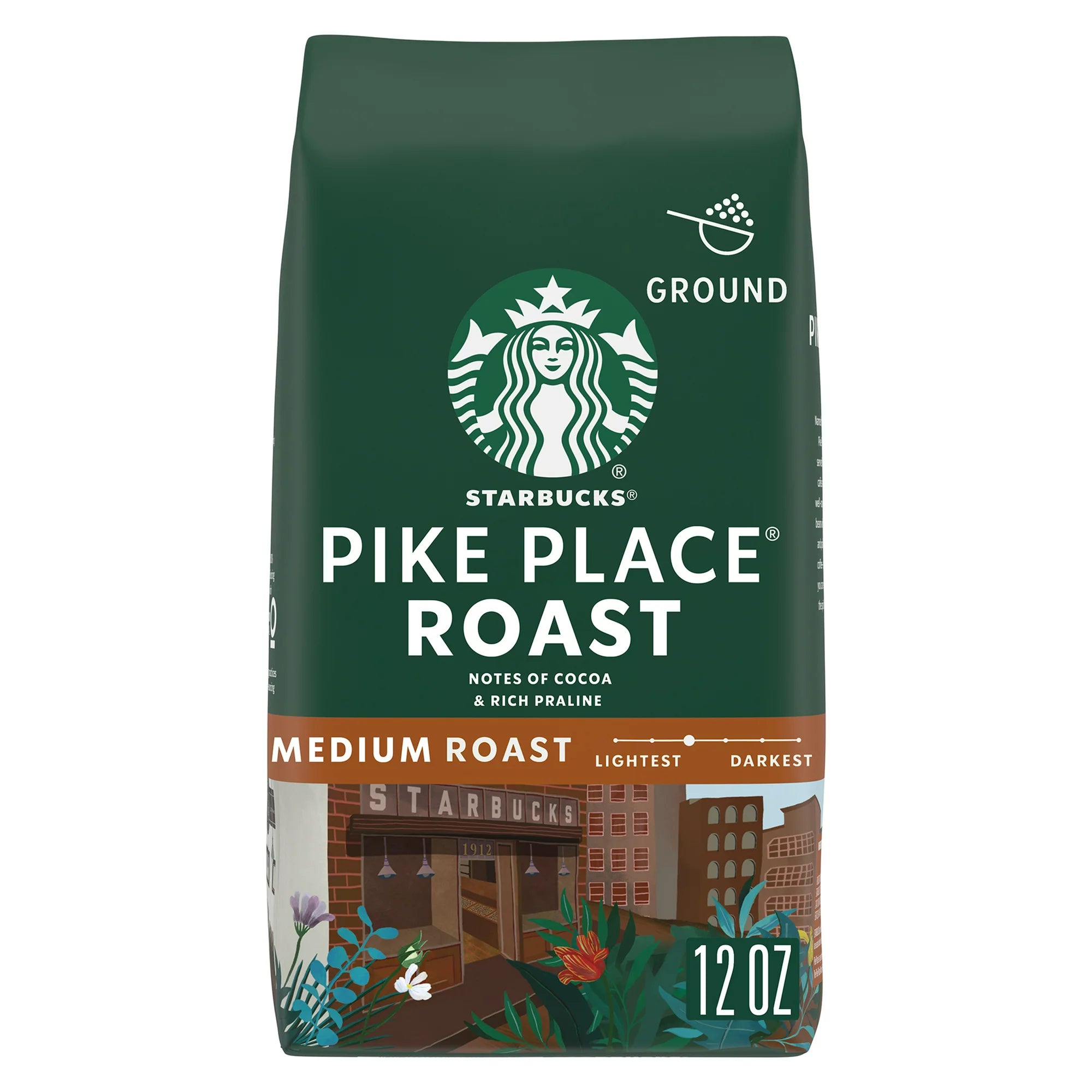 Starbucks Arabica Beans Pike Palace Roast, Medium Roast, Ground Coffee, 12 oz