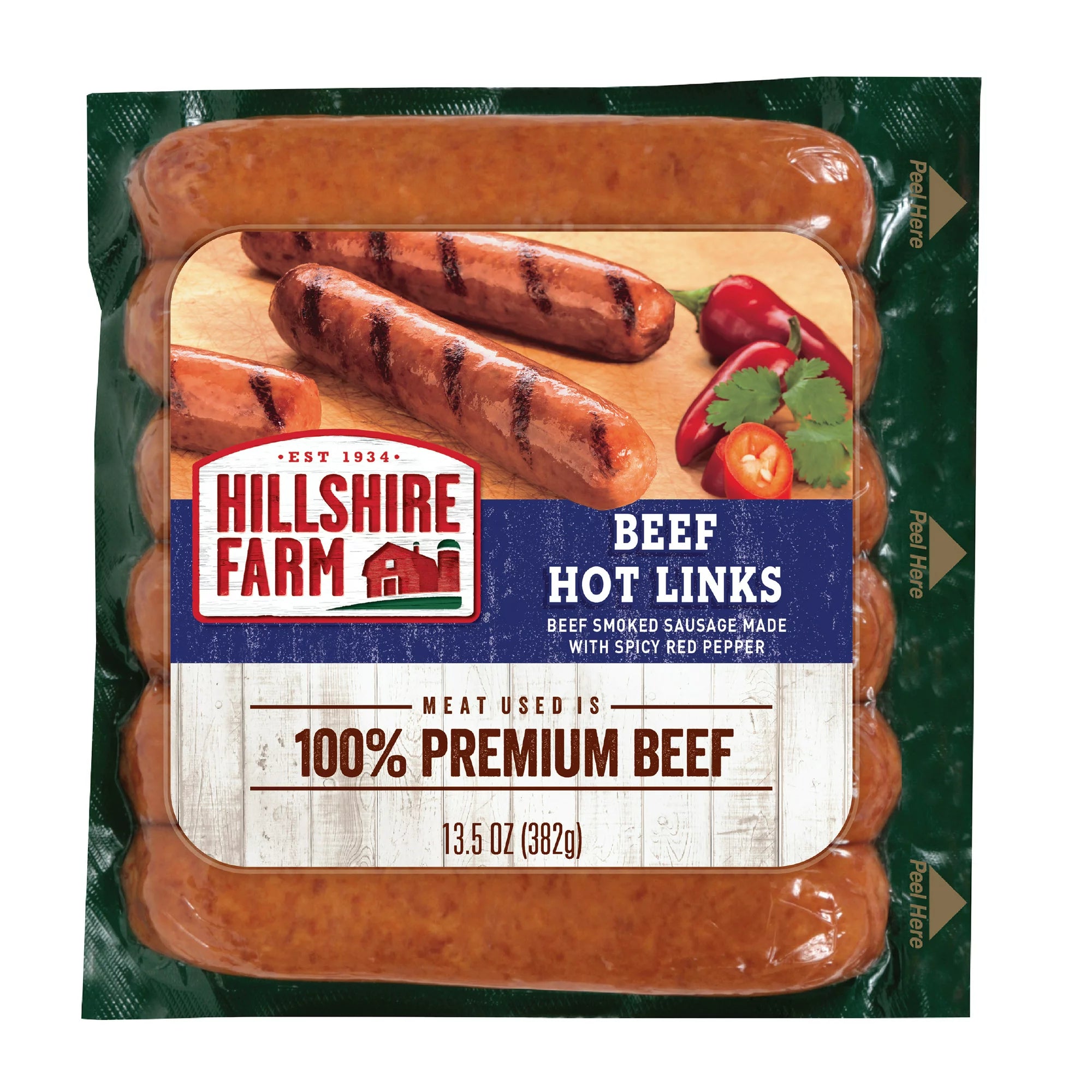 Hillshire Farm Hot Beef Smoked Sausage Links 6 Count 13.5 oz