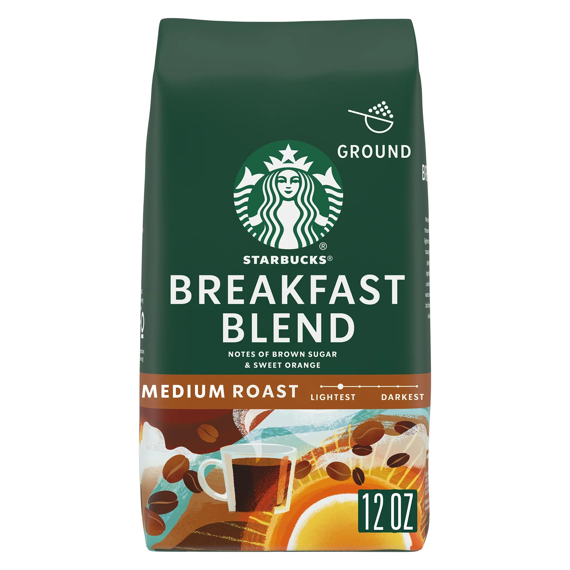 Starbucks Arabica Beans Breakfast Blend, Medium Roast, Ground Coffee, 12 oz