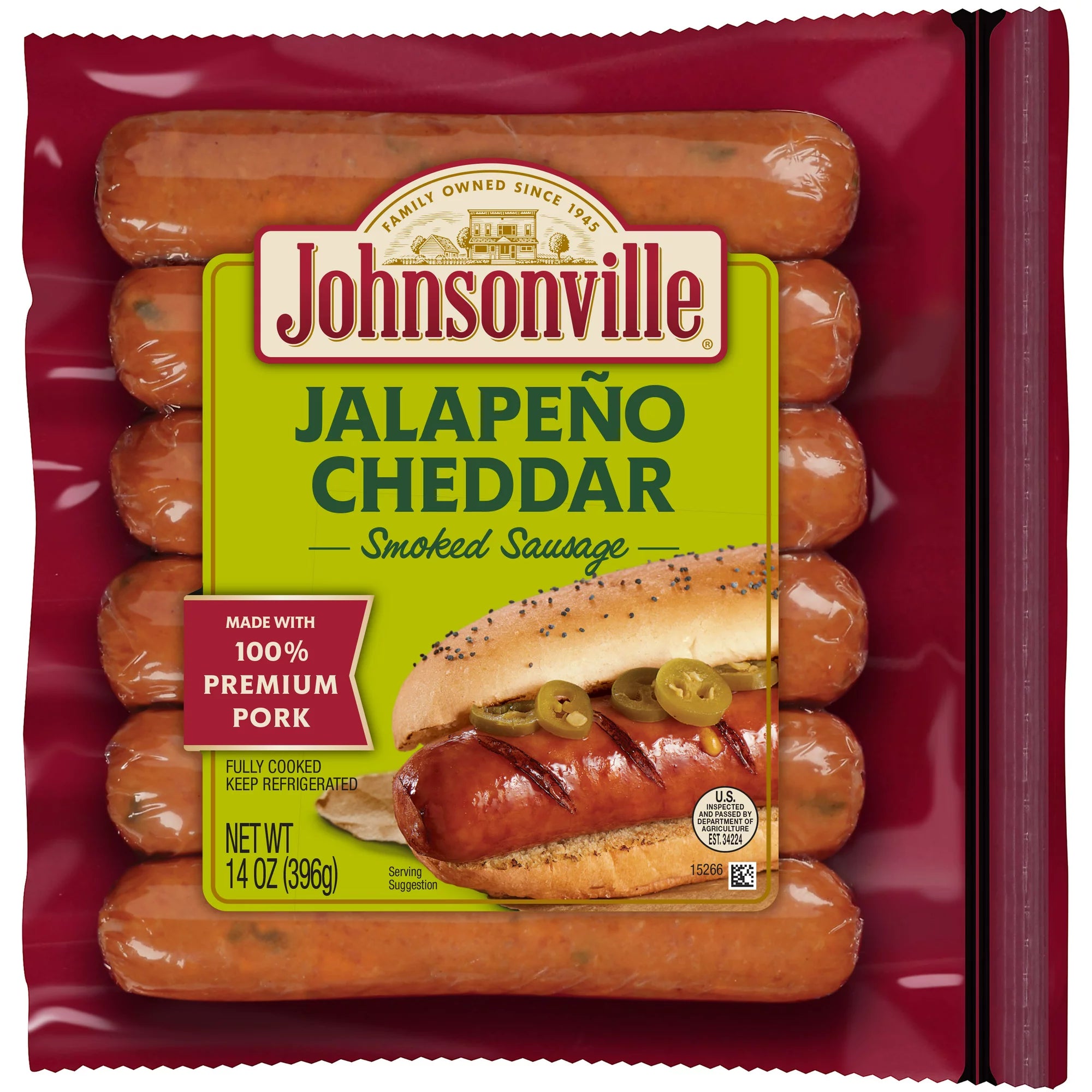 Salchicha ahumada con queso cheddar y jalapeño de Johnsonville, 6 salchichas de 14 oz 