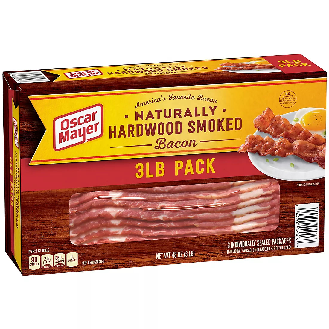 Tocino ahumado en madera dura natural de Oscar Mayer, 3 libras