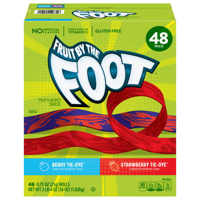 Paquete variado de Fruit by the Foot, teñido anudado con fresas y bayas, 48 ​​unidades, 36 oz