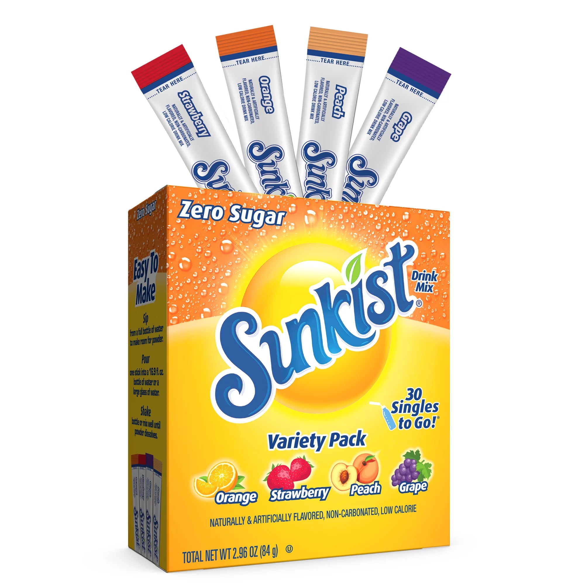 Sunkist Zero Sugar Variety Pack Singles-To-Go 30 Count