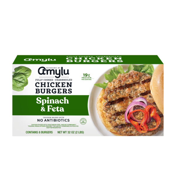 Amylu Spinach & Feta Chicken Burgers – 32 Oz. (8 Ct.)