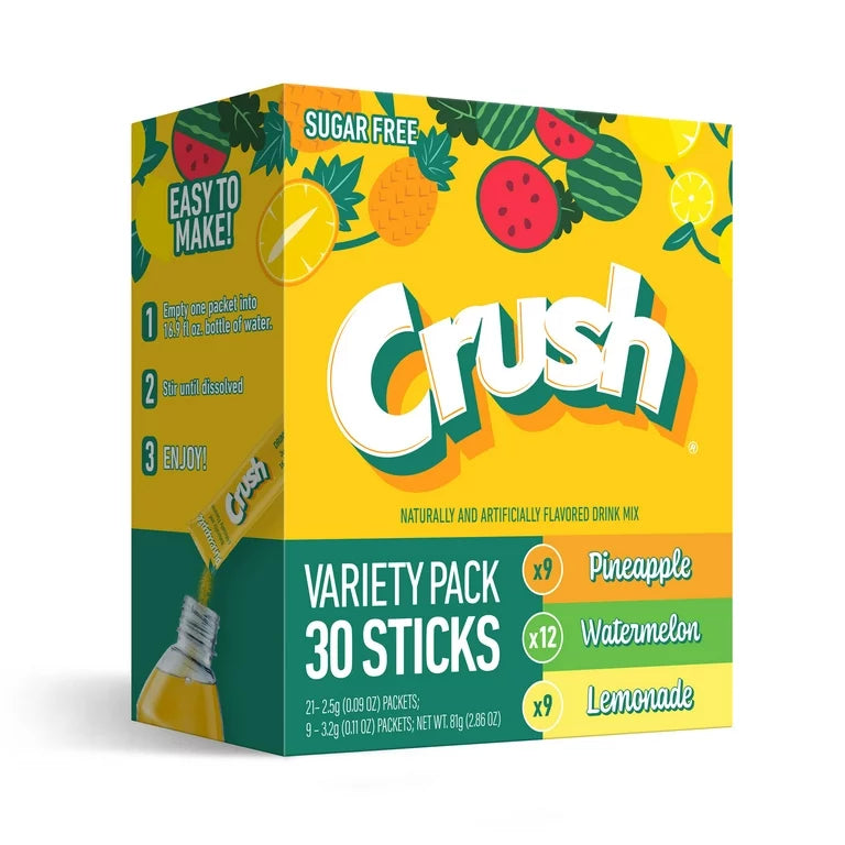 CRUSH PwdMix Variedad Limonada, Sandía, Piña 30ct 