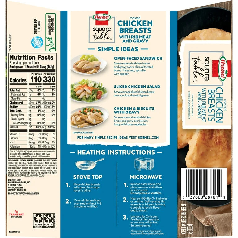 Pechugas de pollo asadas con carne de costilla y salsa Hormel Square Table, plato principal, 15 oz