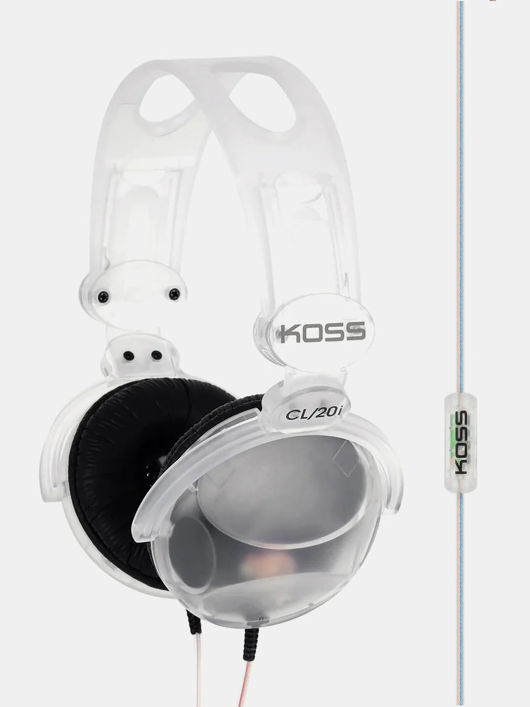 Koss CL20i Clear Transparent On-Ear Headphones, in-Line Microphone and Remote, Retro Style, 3.5mm Plug